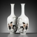 A PAIR OF GRISAILLE AND IRON-RED VASES DEPICTING ZHANG GUOLAO, REPUBLIC PERIOD