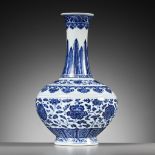 A BLUE AND WHITE 'MING-STYLE' BOTTLE VASE, QIANLONG MARK AND PERIOD