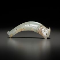 A PALE CELADON 'FISH' PENDANT, LATE SHANG TO EARLY WESTERN ZHOU DYNASTY