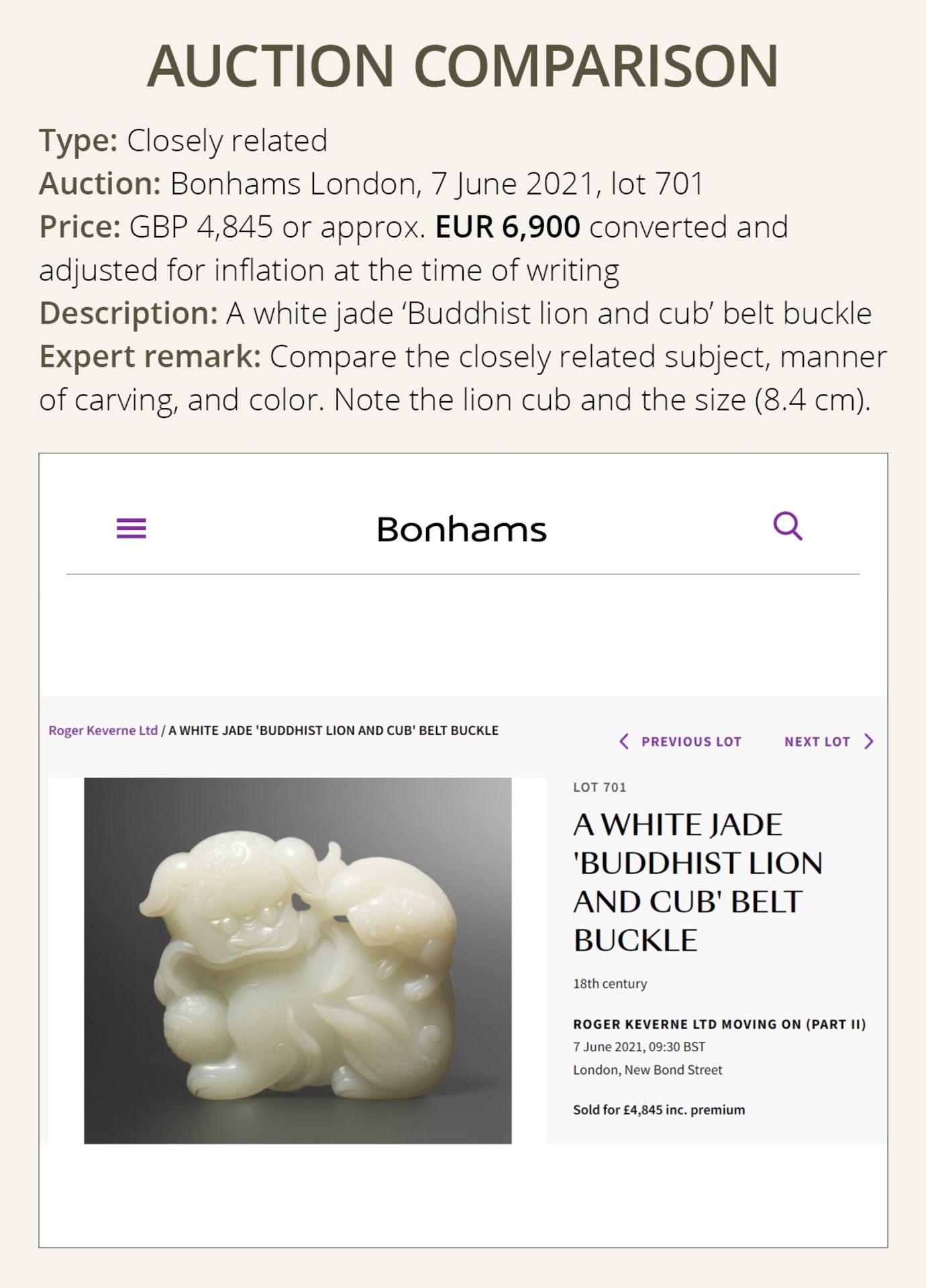 A WHITE JADE 'BUDDHIST LION' BELT BUCKLE, CHINA, 18TH CENTURY - Image 4 of 9