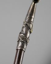 A FINE AND LARGE SILVER AND BAMBOO KISERU (PIPE) DEPICTING TWIN DRAGONS