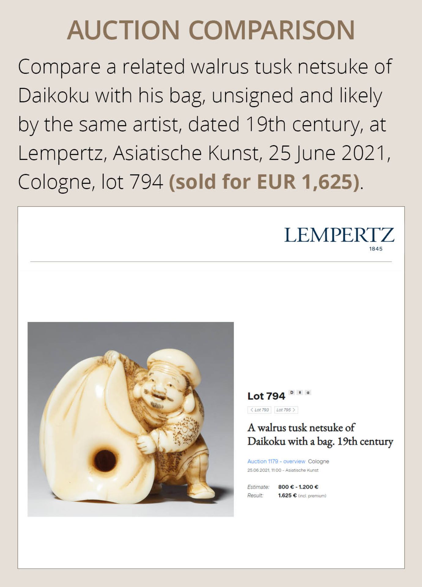 A FINE WALRUS TUSK NETSUKE OF DAIKOKU HOLDING A RAT - Bild 5 aus 11