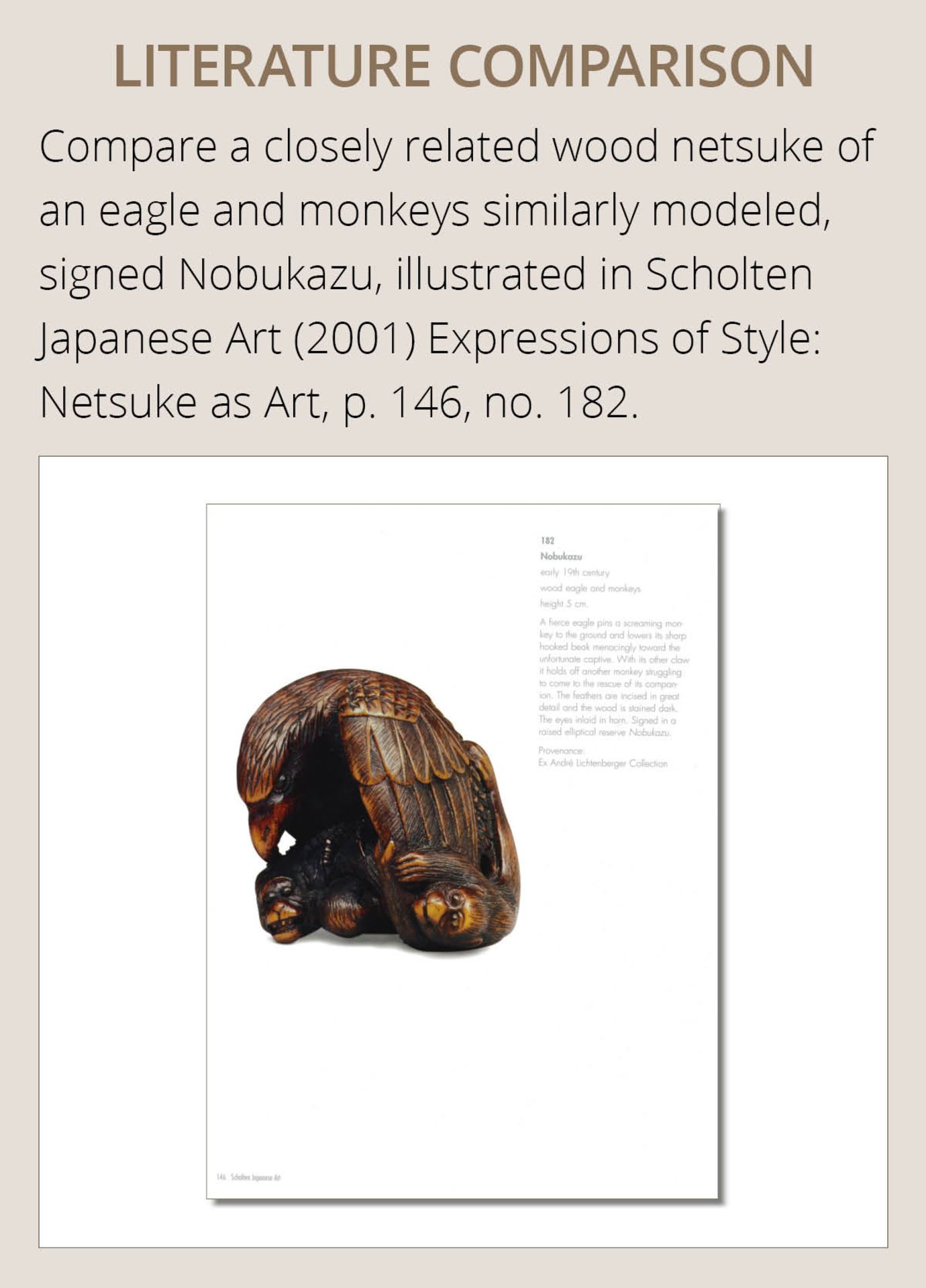 NOBUKAZU: A FINE WOOD NETSUKE OF AN EAGLE ATTACKING A MONKEY - Image 5 of 16