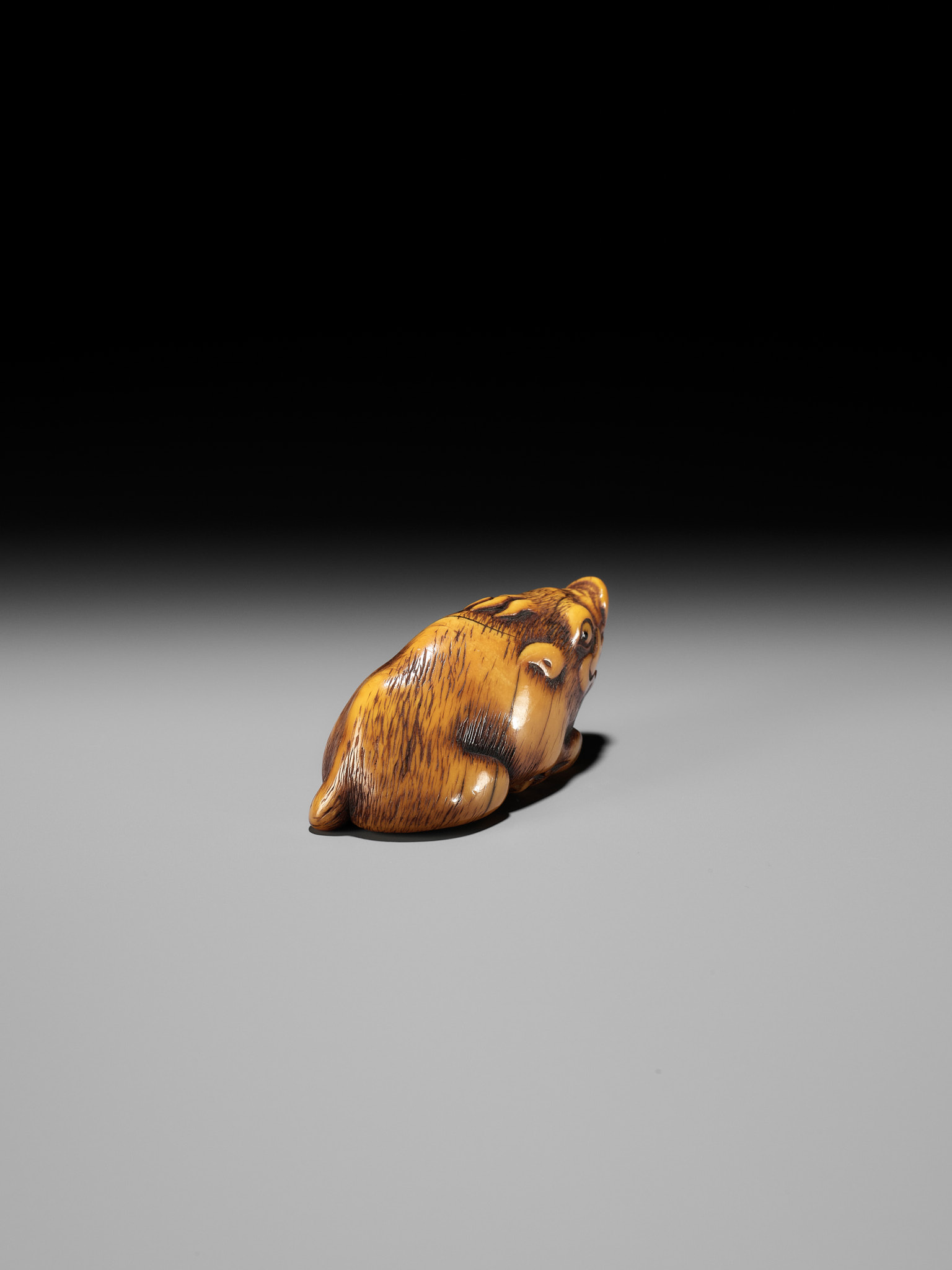 A KYOTO SCHOOL IVORY NETSUKE OF A FRIGHTENED RECLINING BOAR, SIGNED TOMOTADA - Bild 15 aus 19