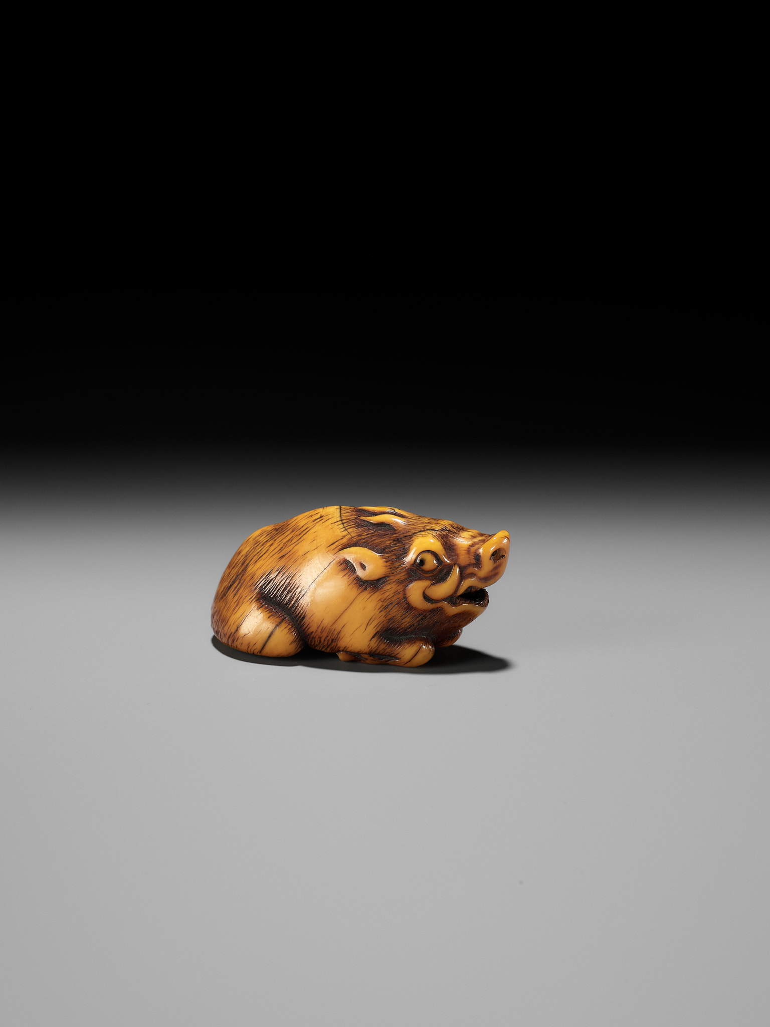 A KYOTO SCHOOL IVORY NETSUKE OF A FRIGHTENED RECLINING BOAR, SIGNED TOMOTADA - Bild 7 aus 19