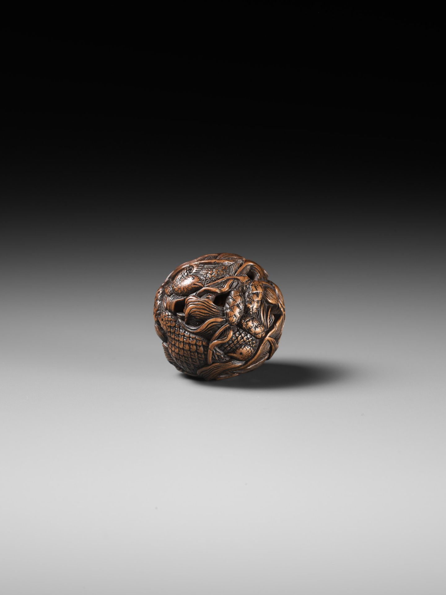 MASANAO: A FINE WOOD NETSUKE DEPICTING AN AUTUMNAL SCENE OF QUAILS AND MILLET - Image 9 of 14