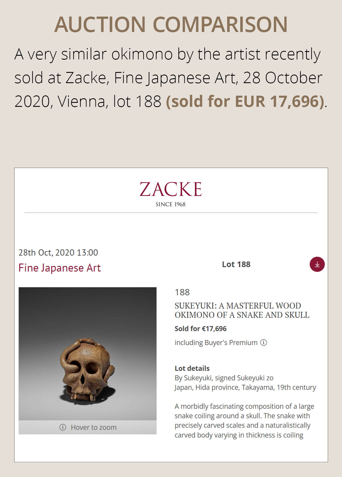 SUKEYUKI: A MASTERFUL WOOD NETSUKE OF A SNAKE AND SKULL - Image 5 of 19