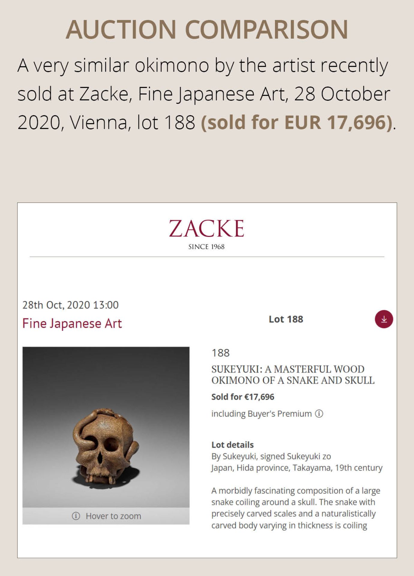 SUKEYUKI: A MASTERFUL WOOD NETSUKE OF A SNAKE AND SKULL - Bild 5 aus 19