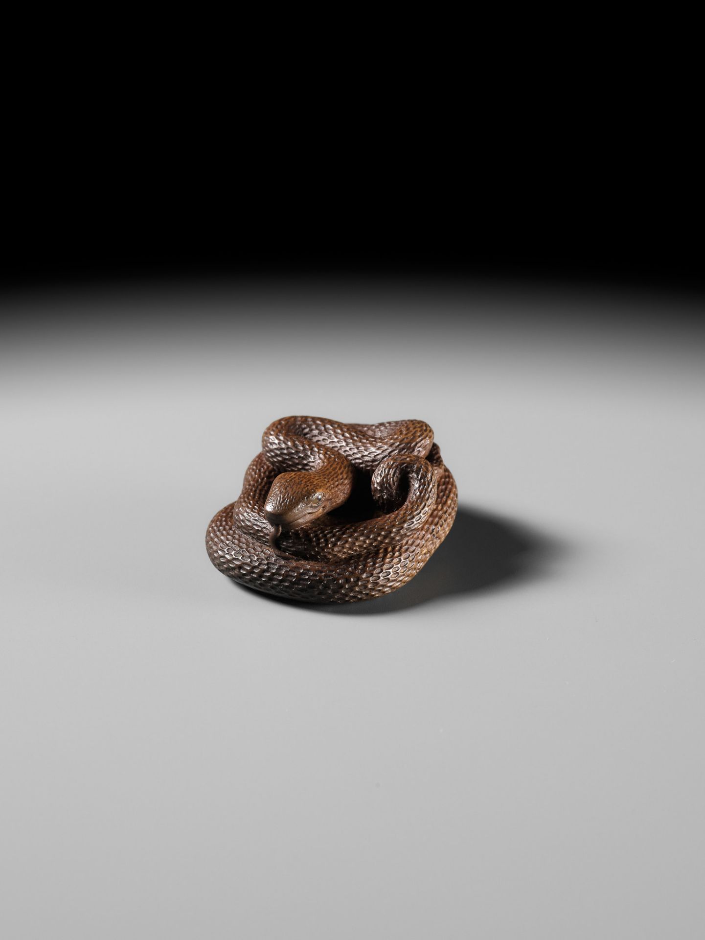 MASAKAZU: A FINE WOOD NETSUKE OF A COILED SNAKE - Image 3 of 15