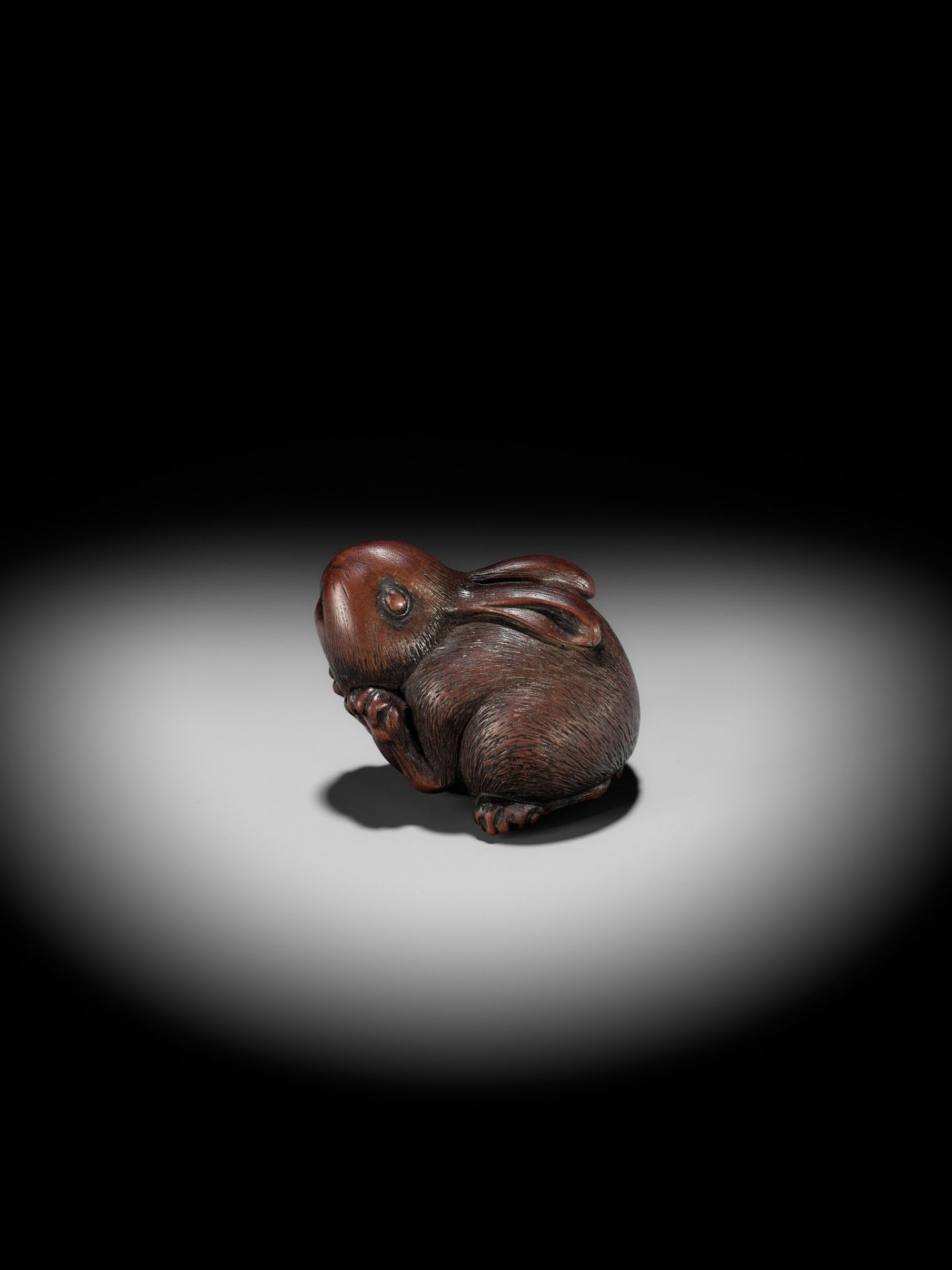 AZAN: A SUPERB WOOD NETSUKE OF A CHUBBY HARE - Image 10 of 15