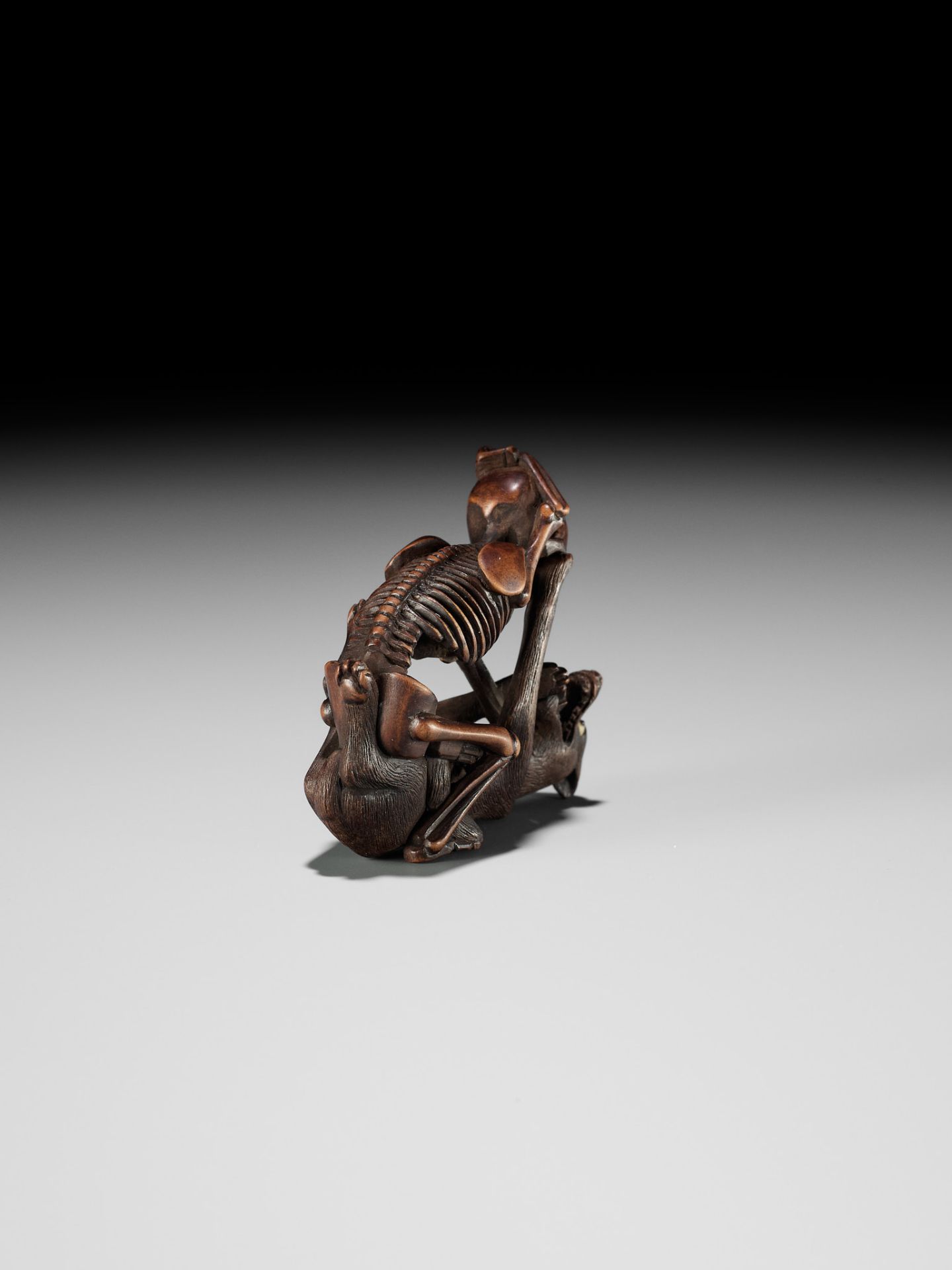 A FINE WOOD NETSUKE OF A WOLF AND SKELETON, ATTRIBUTED TO SHOKO SUGONOYA - Image 13 of 15