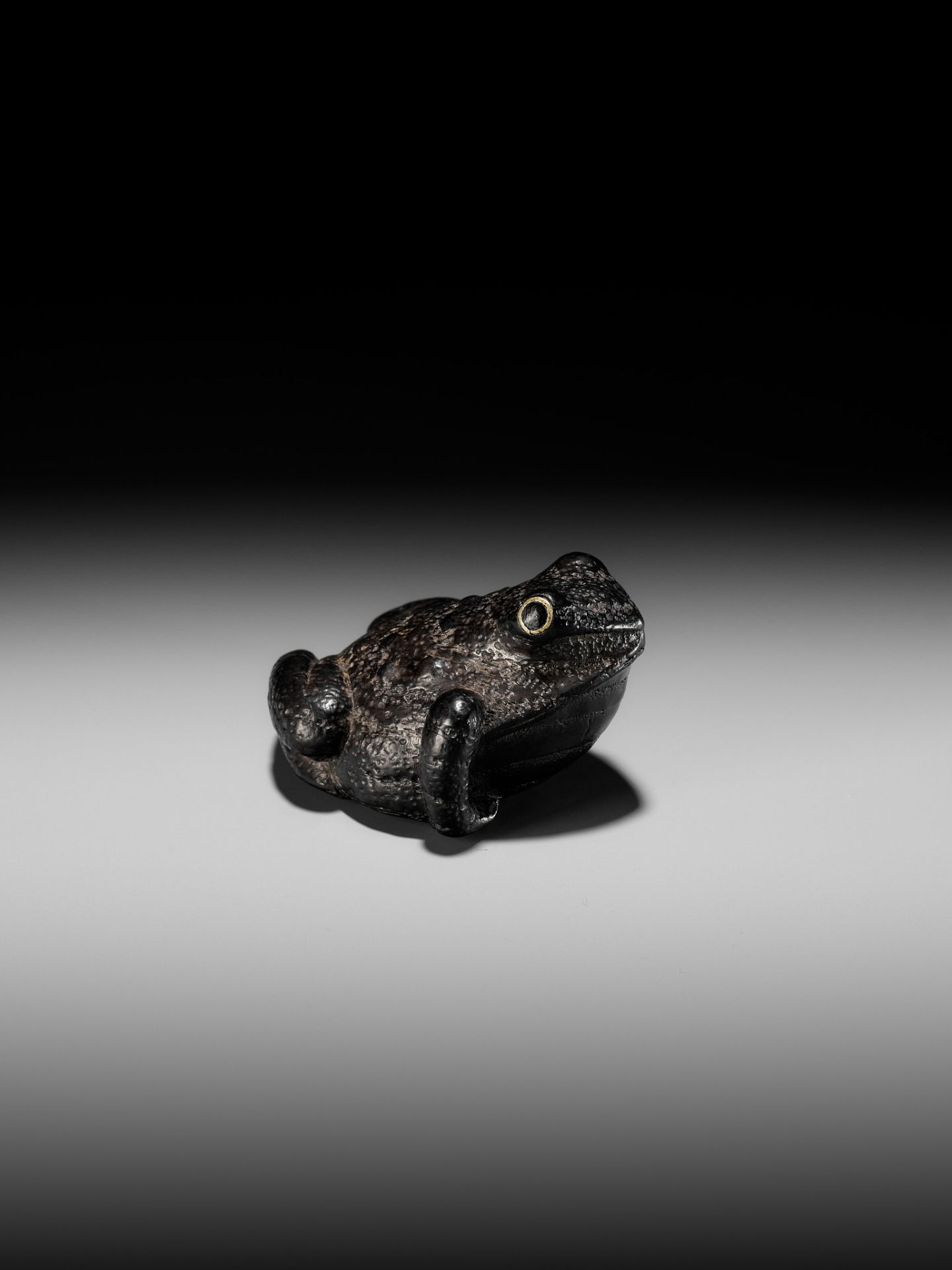 AN OLD AND RUSTIC EBONY WOOD NETSUKE OF A TOAD - Image 5 of 9