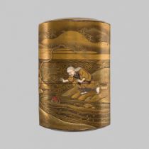 SHOKASAI: A FINE INLAID GOLD LACQUER FOUR-CASE INRO