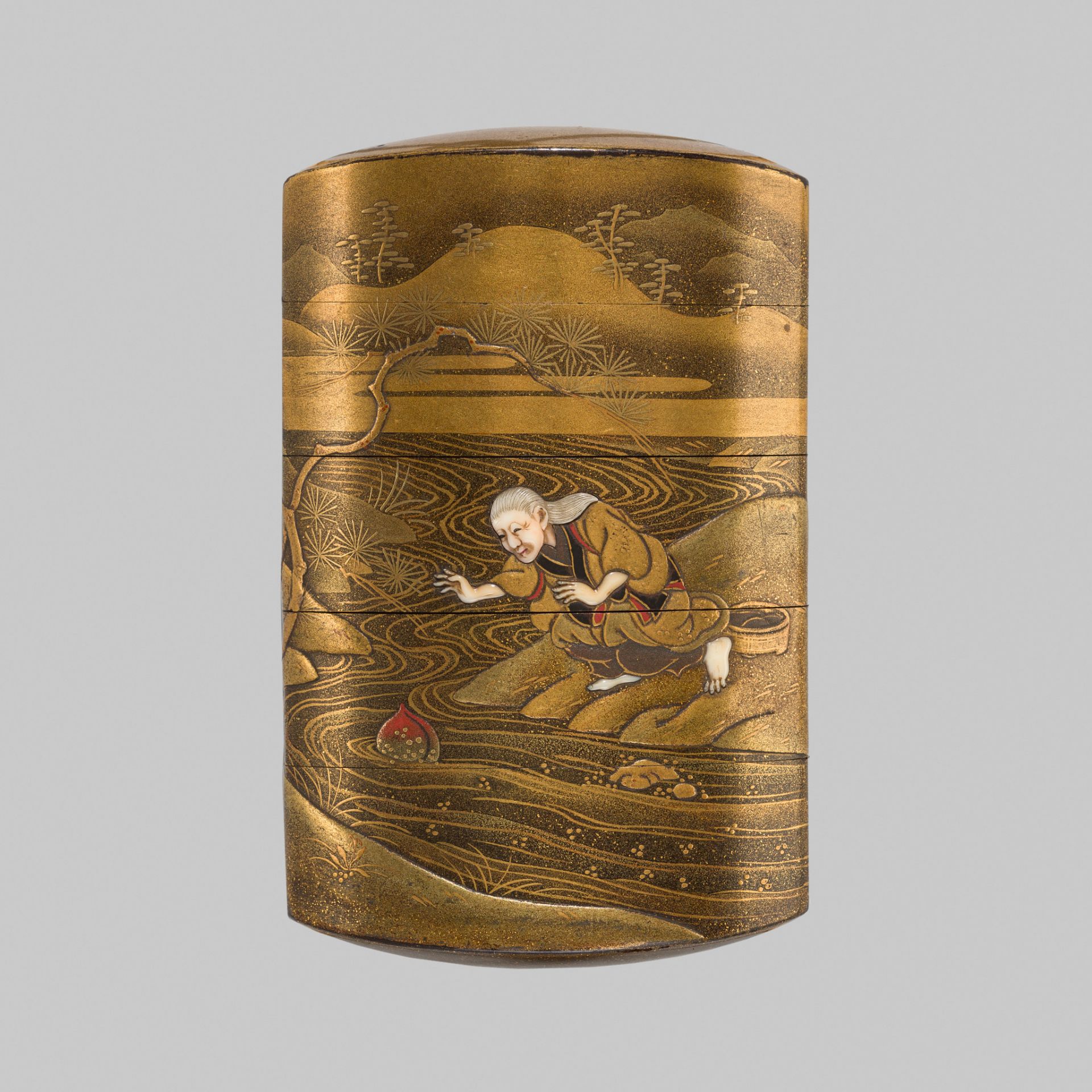 SHOKASAI: A FINE INLAID GOLD LACQUER FOUR-CASE INRO