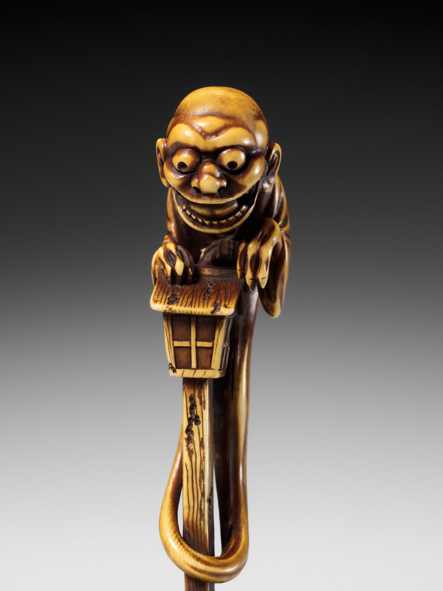 HIDEMASA: A SUPERB AND LARGE IVORY NETSUKE OF THE BAKEMONO MIKOSHI NYUDO - Image 19 of 26