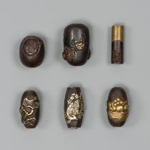 A GROUP OF SIX MIXED METAL OJIME