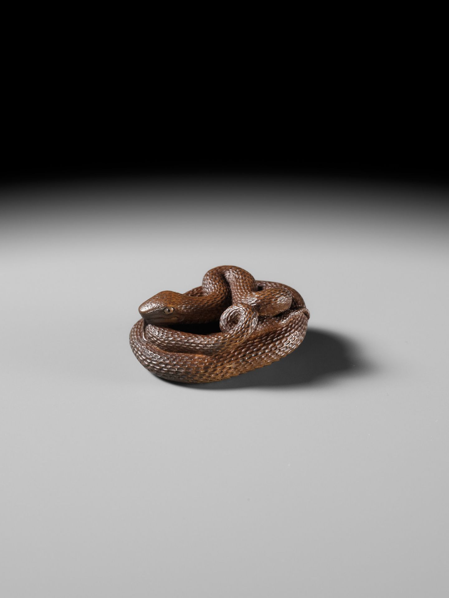 MASAKAZU: A FINE WOOD NETSUKE OF A COILED SNAKE - Image 7 of 15