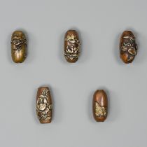 A GROUP OF FIVE MIXED METAL OJIME