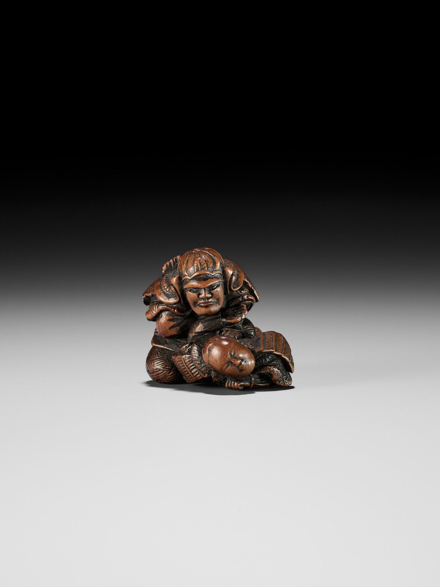 MASATOSHI: A RARE WOOD NETSUKE OF KUMAGAI NAOZANE AND TAIRA ATSUMORI IN COMBAT - Bild 7 aus 15