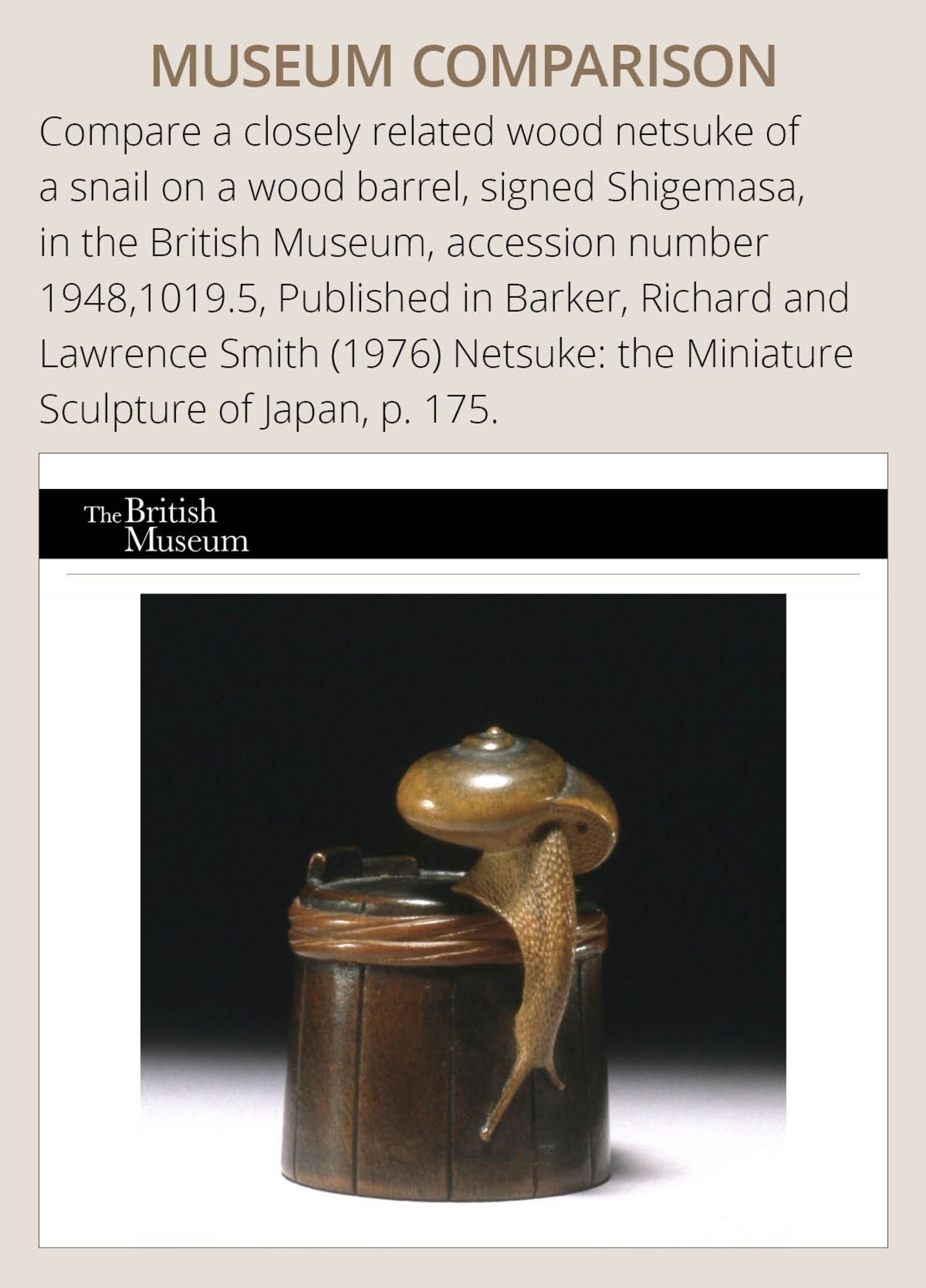 SHIGEMASA: A SUPERB WOOD NETSUKE OF A SNAIL ON BUCKET - Bild 6 aus 18