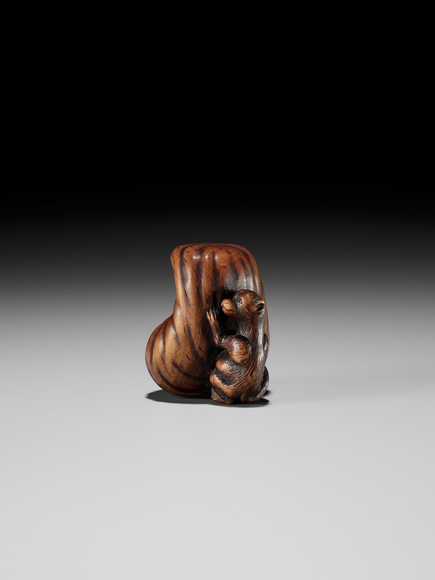 ISSHINSAI: A HUMOROUS WOOD NETSUKE OF TANUKI WITH A MAGICAL DARUMA DOLL SCROTUM - Image 11 of 16