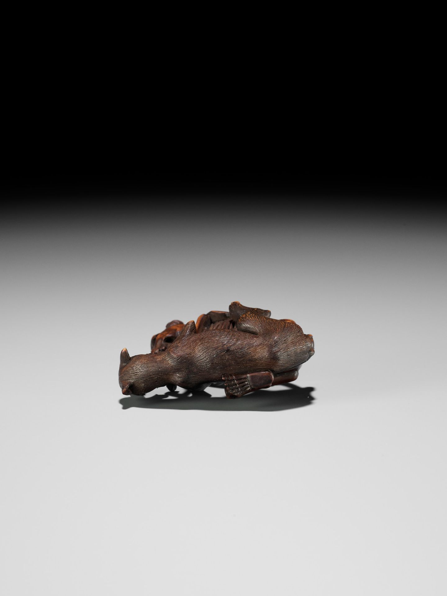 A FINE WOOD NETSUKE OF A WOLF AND SKELETON, ATTRIBUTED TO SHOKO SUGONOYA - Image 15 of 15