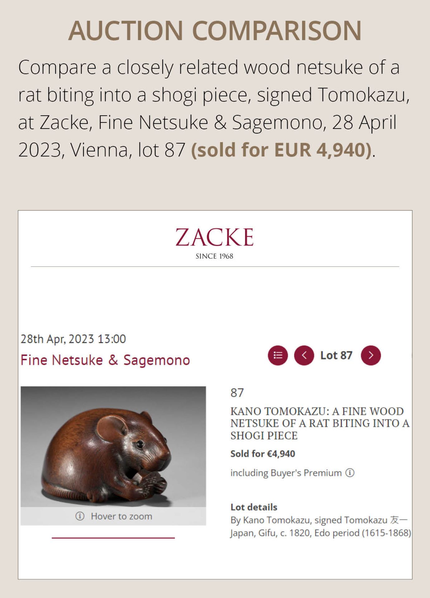 TOMOKAZU: A FINE WOOD NETSUKE OF A RAT EATING A CHESTNUT - Image 5 of 12