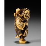 OKAKOTO: A FINE IVORY NETSUKE OF A DUTCHMAN WITH CHILD