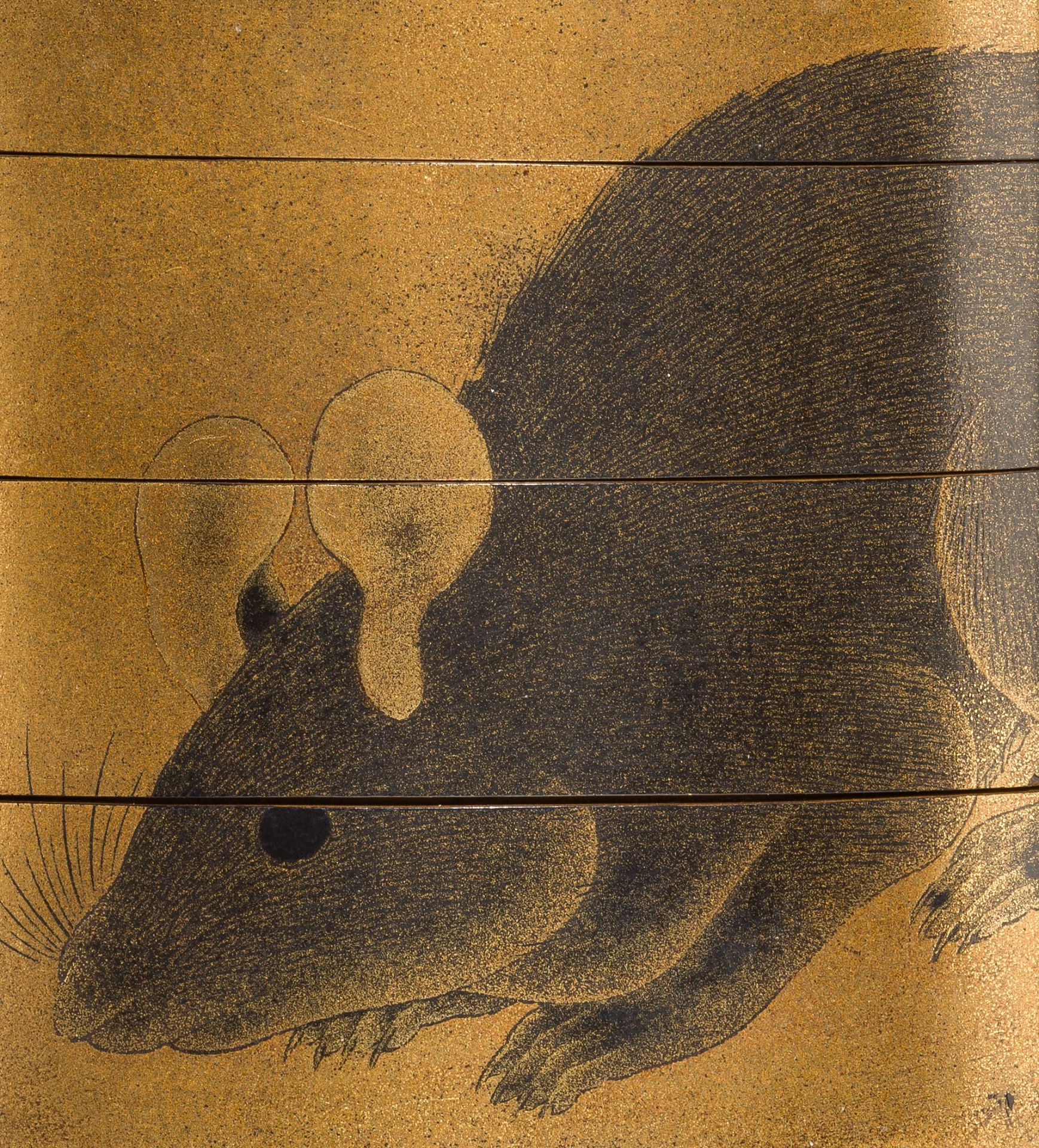 REIBOKU: A GOLD LACQUER INRO OF TWO RATS AFTER SHIOMI MASANARI - Image 6 of 8