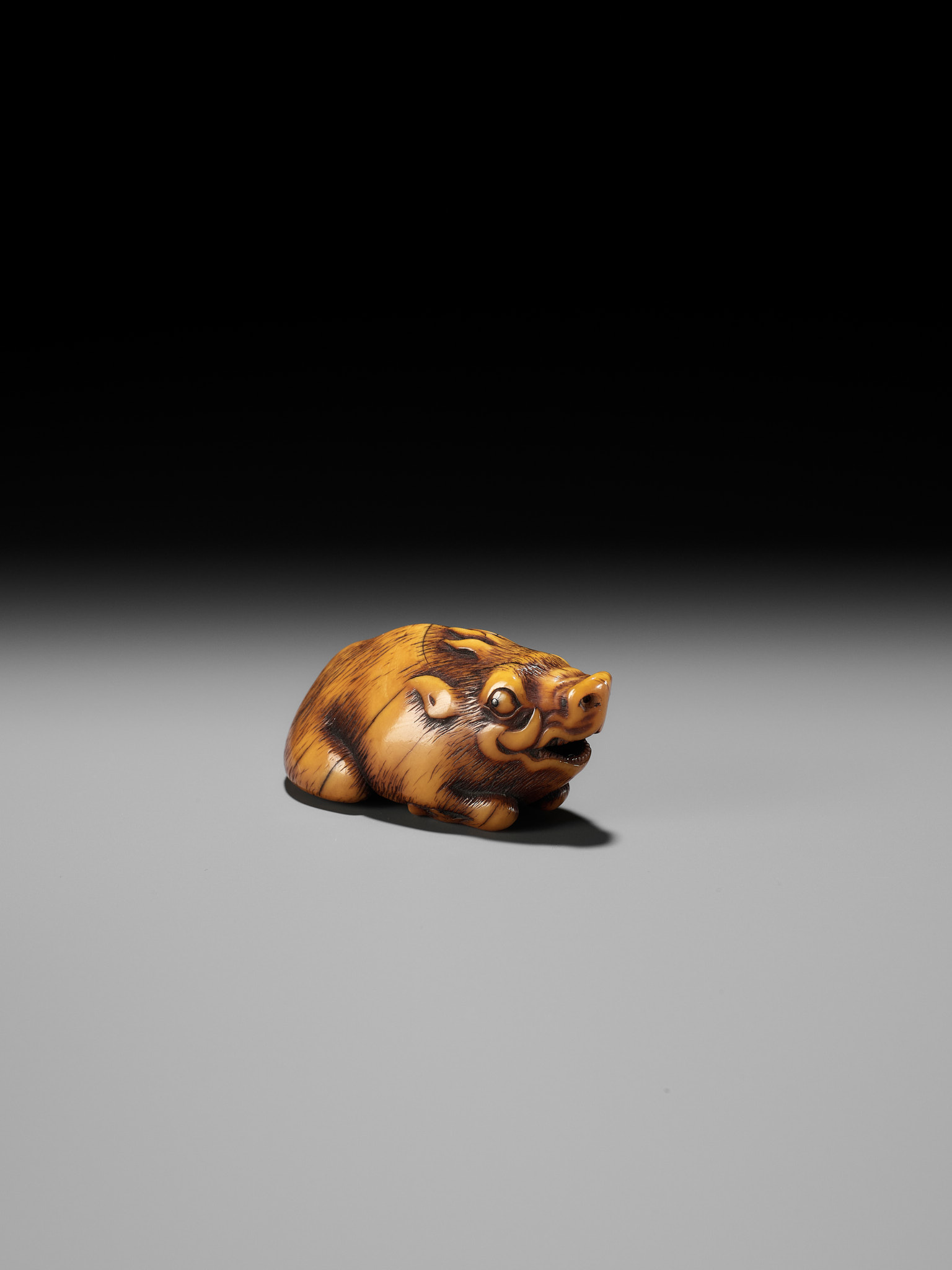 A KYOTO SCHOOL IVORY NETSUKE OF A FRIGHTENED RECLINING BOAR, SIGNED TOMOTADA - Bild 4 aus 19