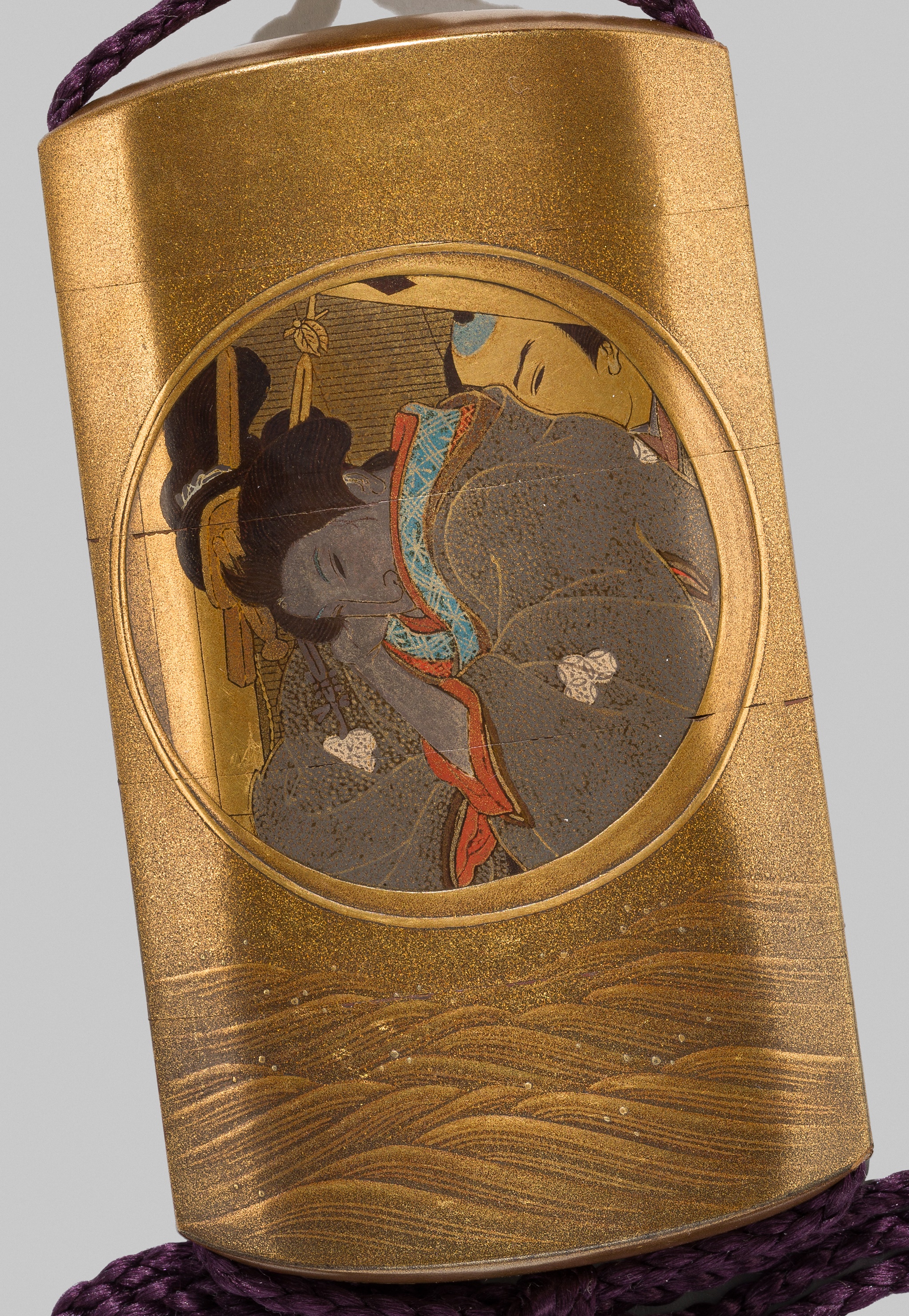 YAMAGUCHI SHOJOSAI: A FINE FOUR-CASE LACQUER INRO WITH A SHUNGA SCENE