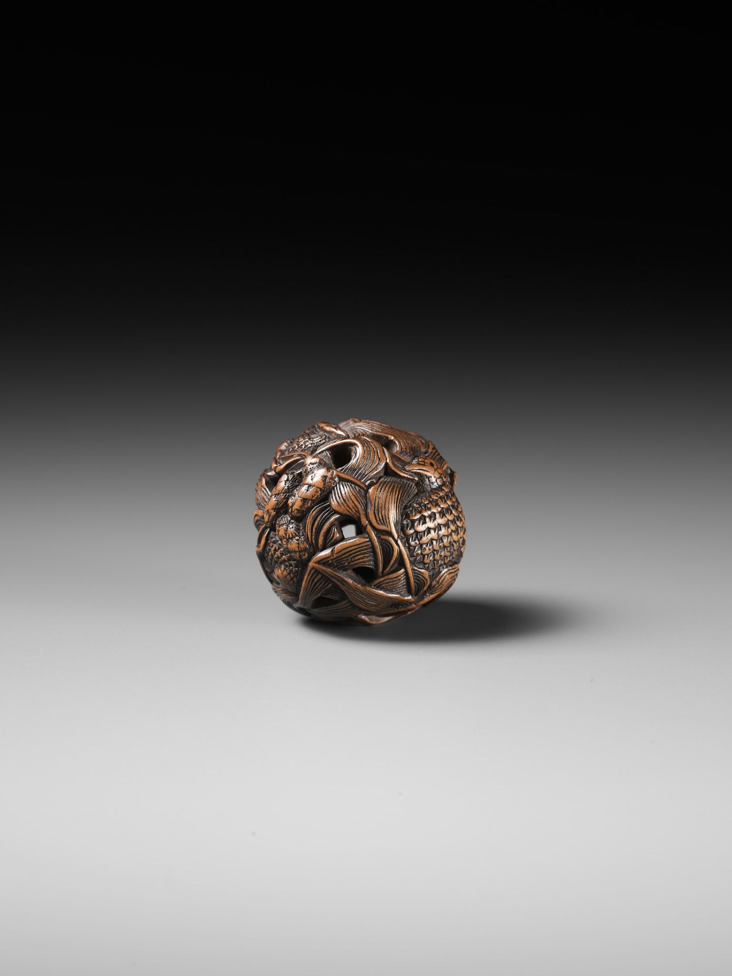 MASANAO: A FINE WOOD NETSUKE DEPICTING AN AUTUMNAL SCENE OF QUAILS AND MILLET - Image 10 of 14