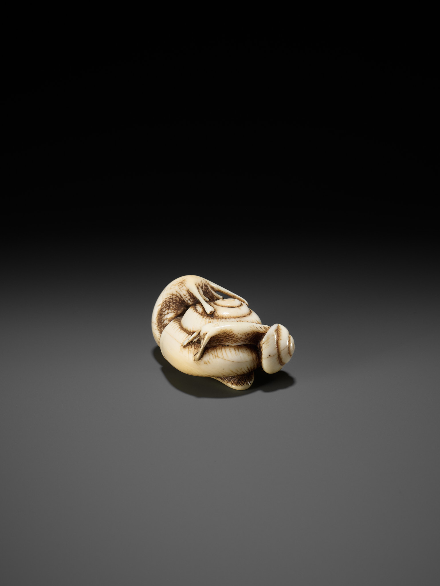 A FINE IVORY NETSUKE DEPICTING A PAIR OF SNAILS - Image 3 of 11