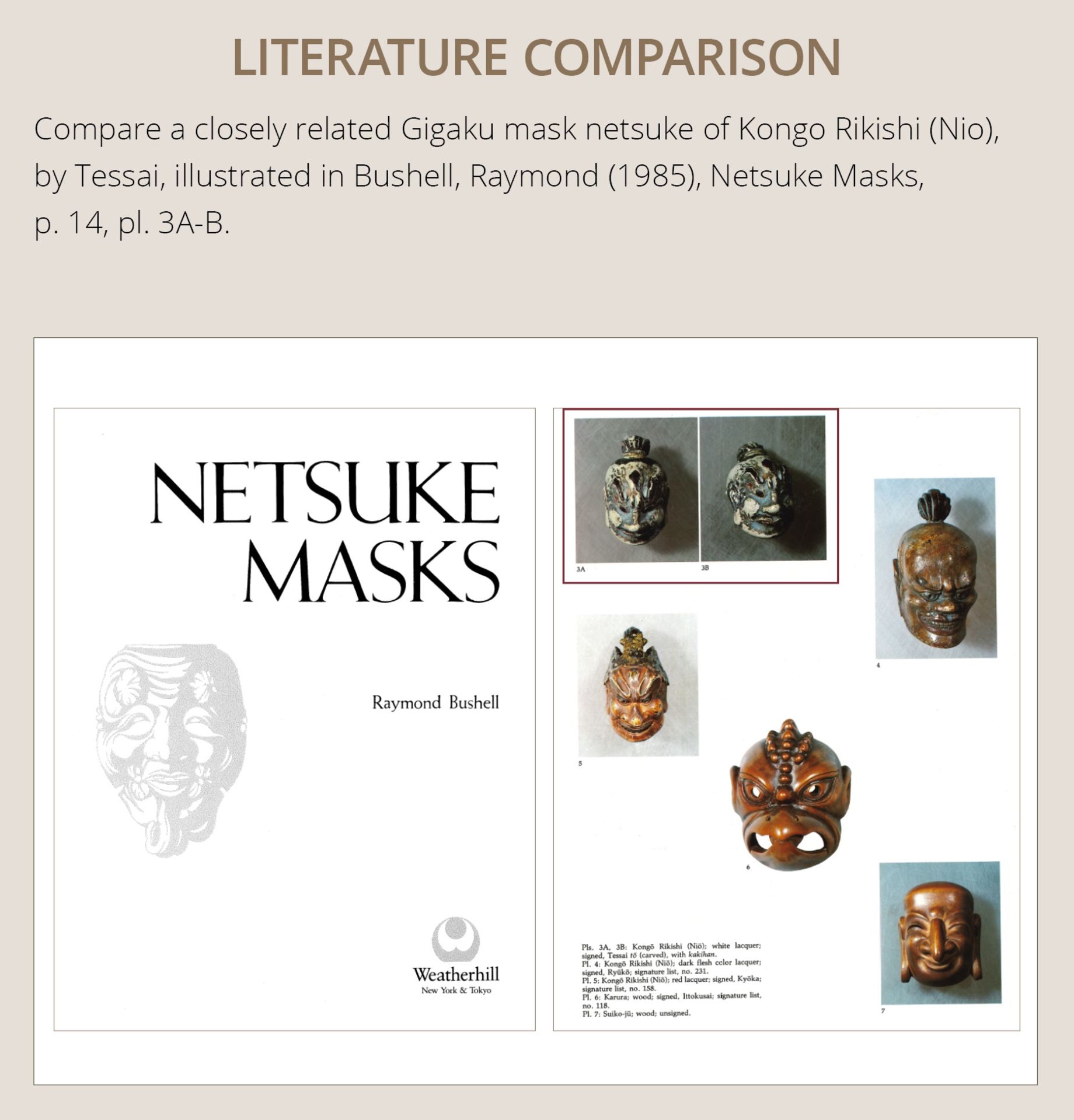 TESSAI: A LACQUERED WOOD GIGAKU MASK NETSUKE OF KONGO RIKISHI (NIO) - Bild 8 aus 15