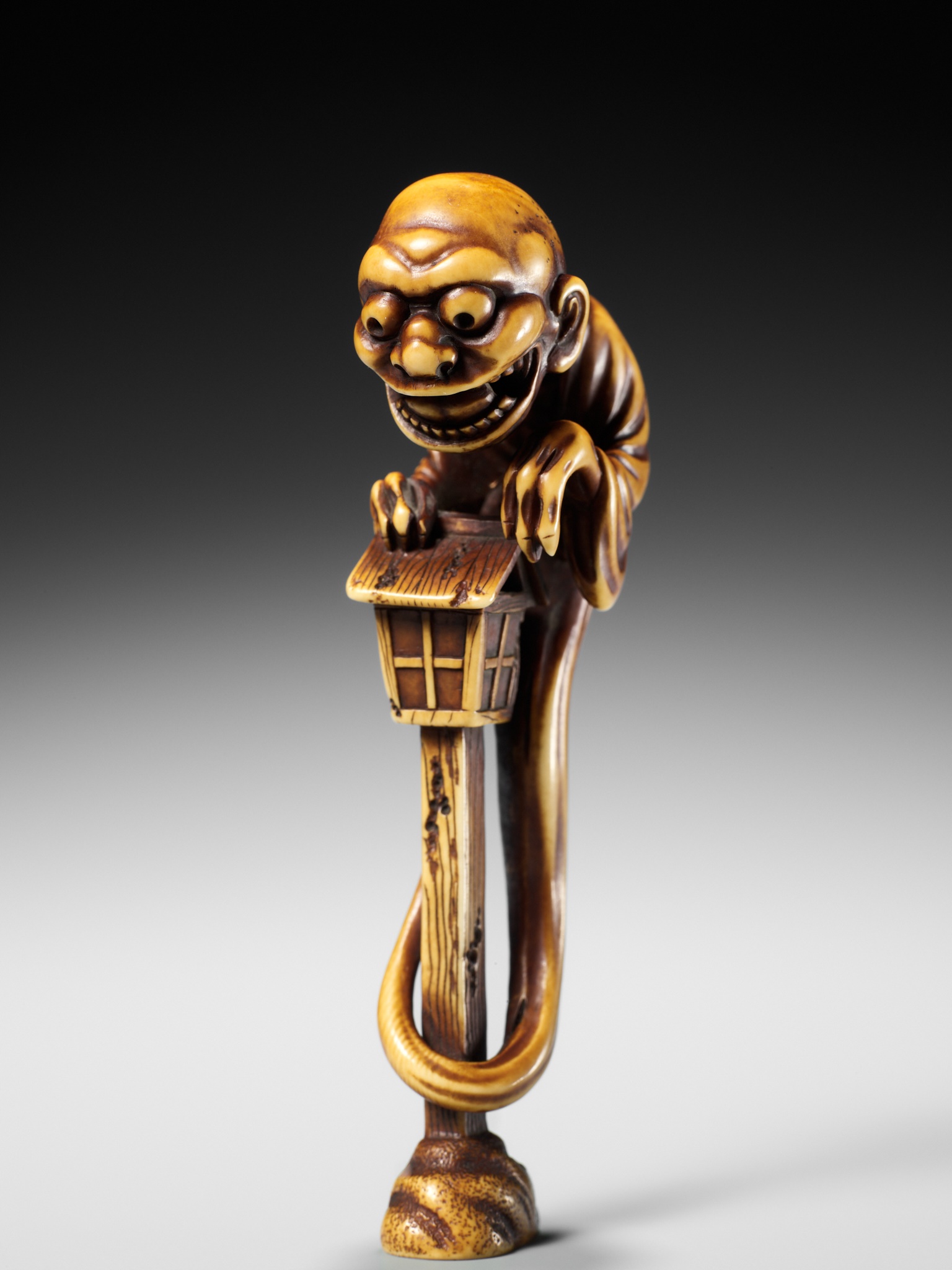 HIDEMASA: A SUPERB AND LARGE IVORY NETSUKE OF THE BAKEMONO MIKOSHI NYUDO - Image 22 of 26