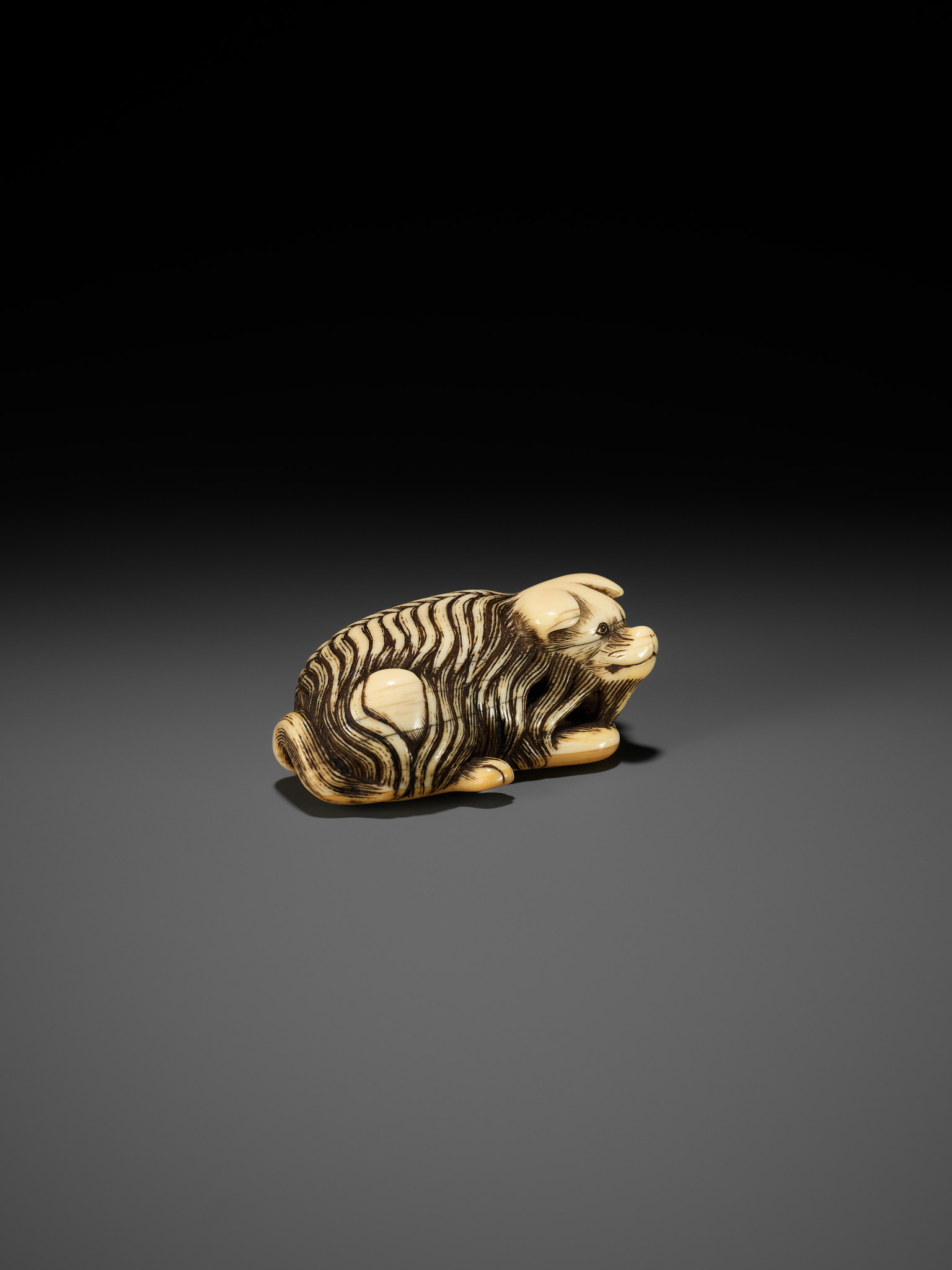 A RARE IVORY NETSUKE OF A JAKONEKO (MUSK CAT) - Image 12 of 13