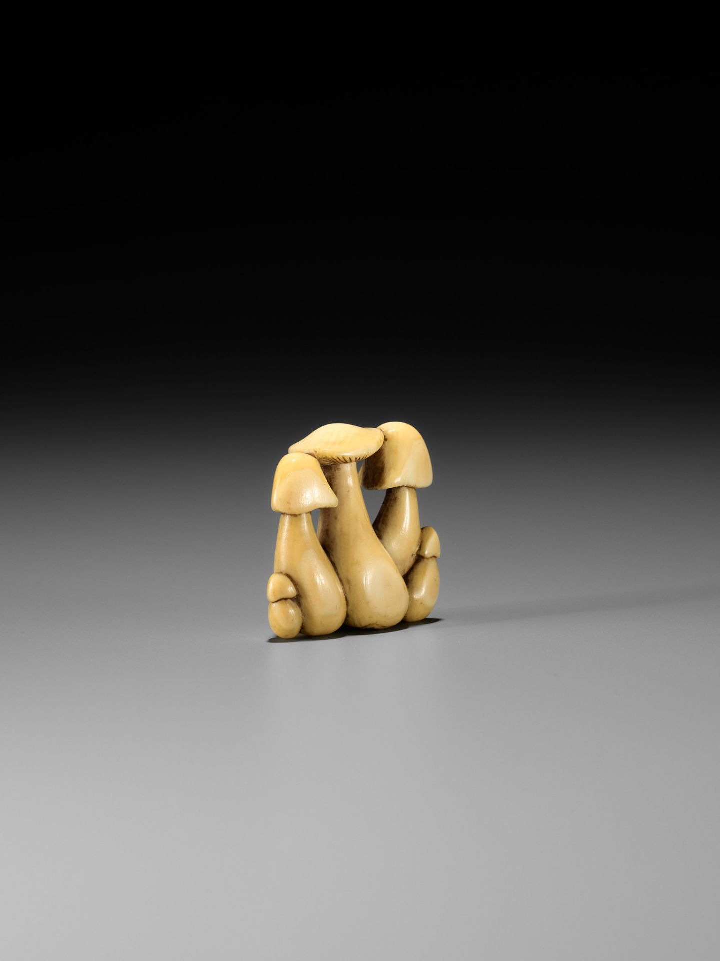 YOSHITADA: A FINE IVORY NETSUKE OF A CLUSTER OF MUSHROOMS - Bild 7 aus 11