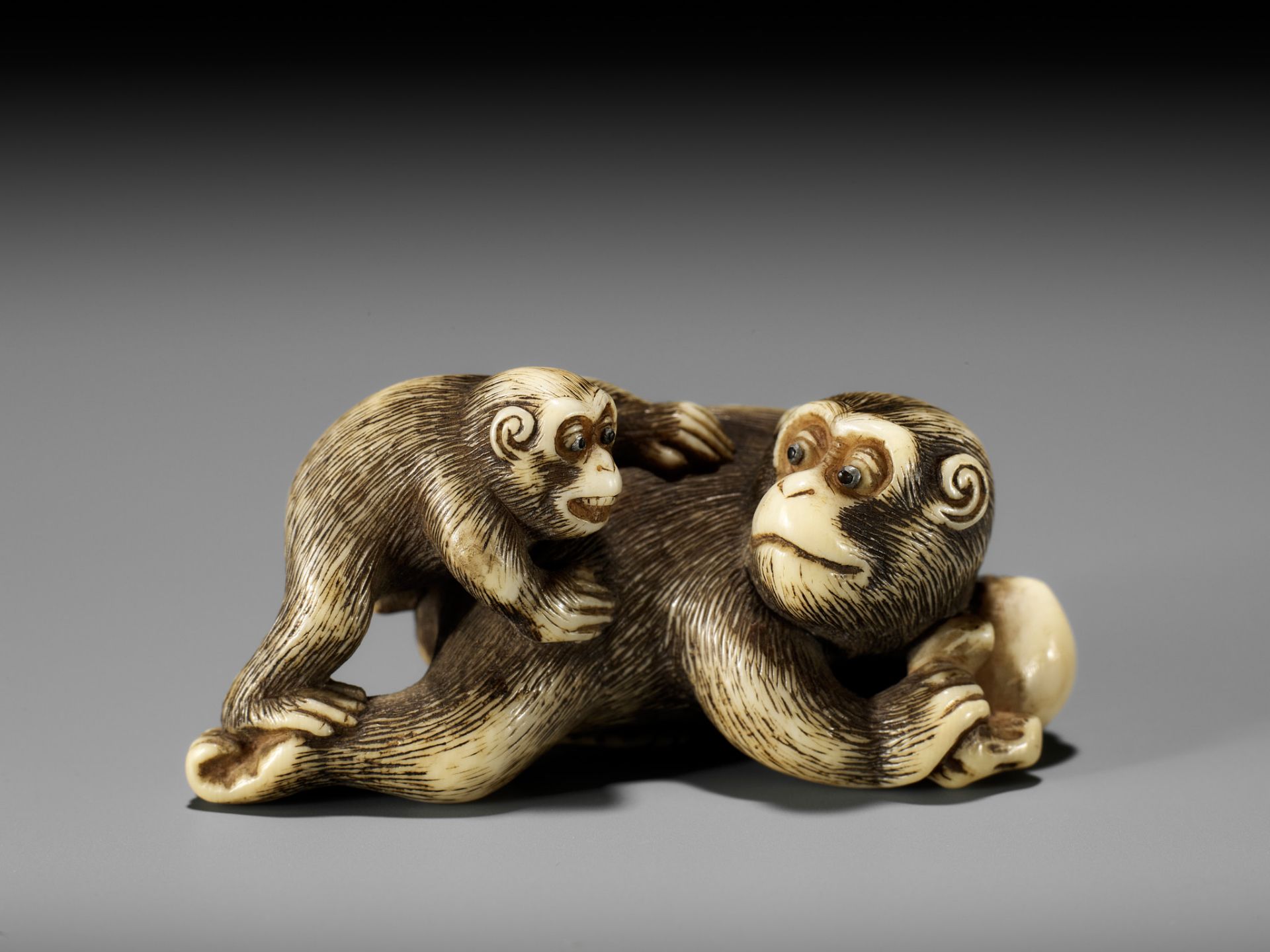 GARAKU: AN IVORY NETSUKE OF A MONKEY WITH YOUNG - Image 11 of 13