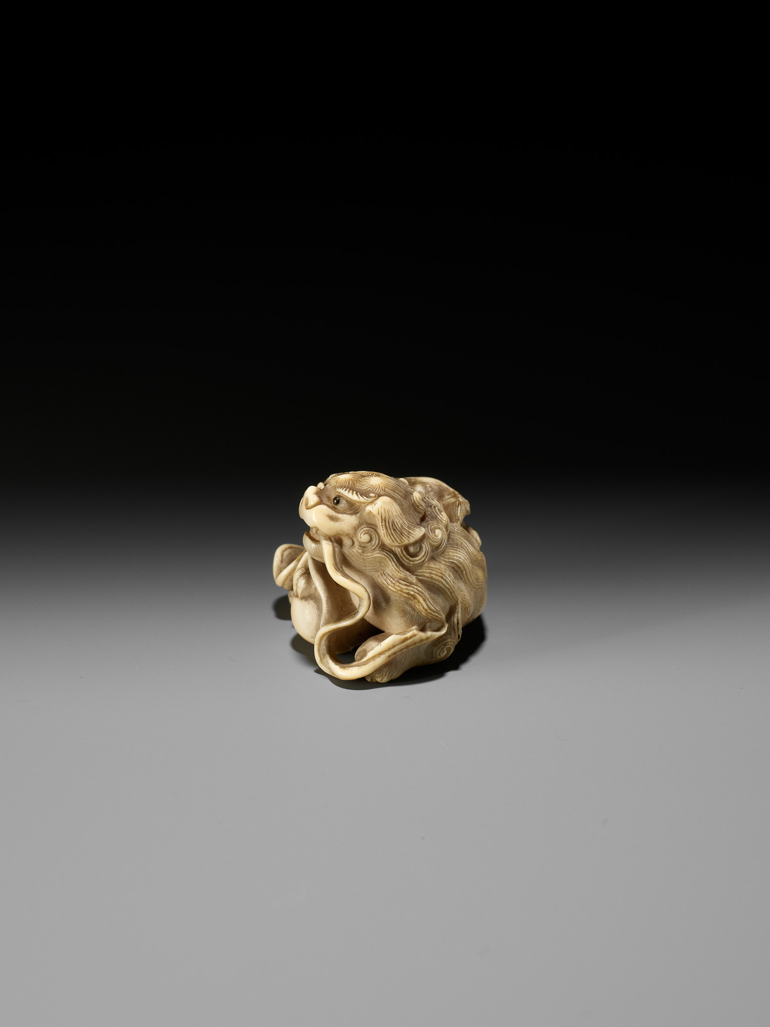 HAKURYU: A FINE IVORY NETSUKE OF A SHISHI AND YOUNG - Bild 8 aus 14