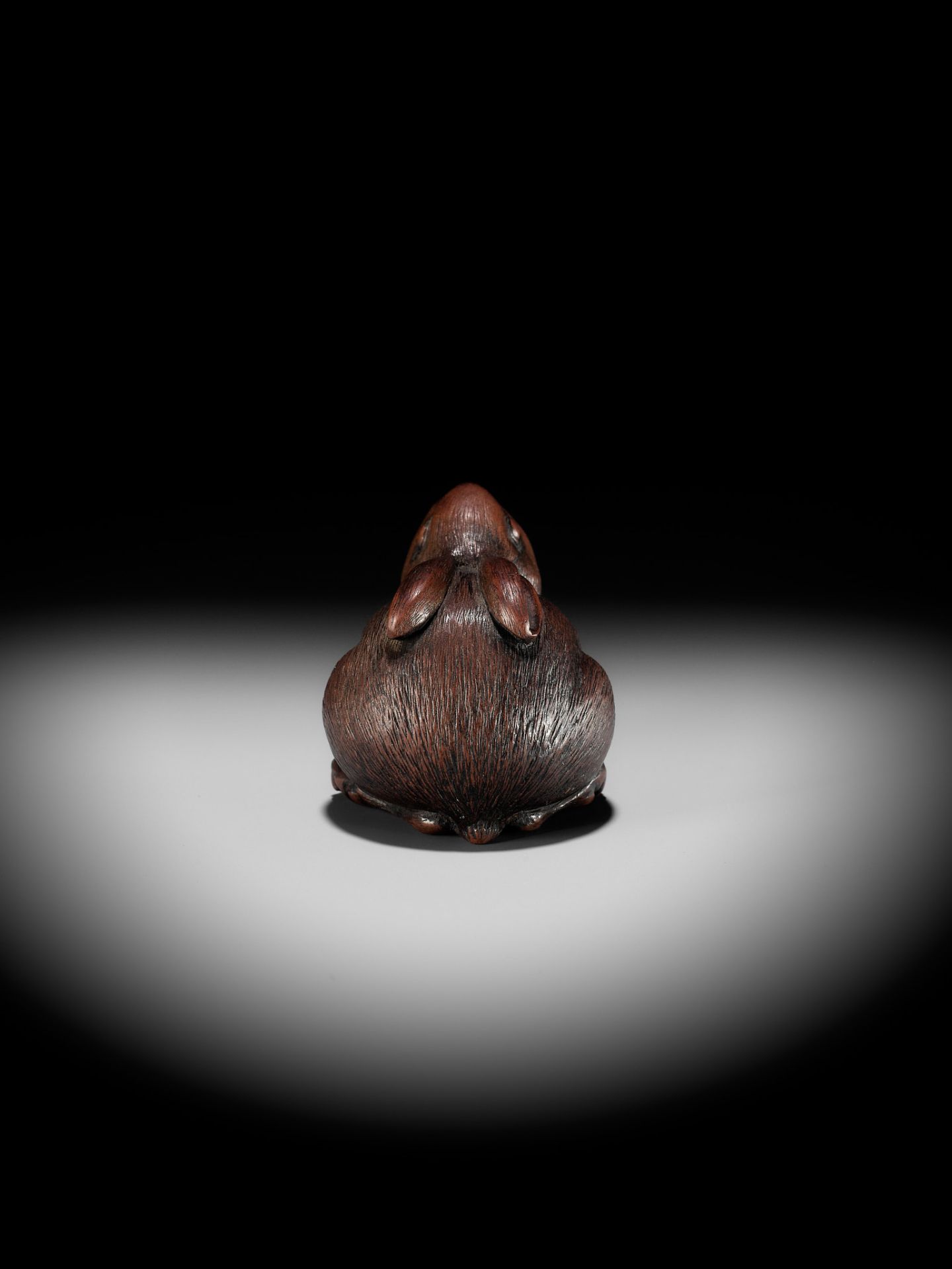 AZAN: A SUPERB WOOD NETSUKE OF A CHUBBY HARE - Image 6 of 15