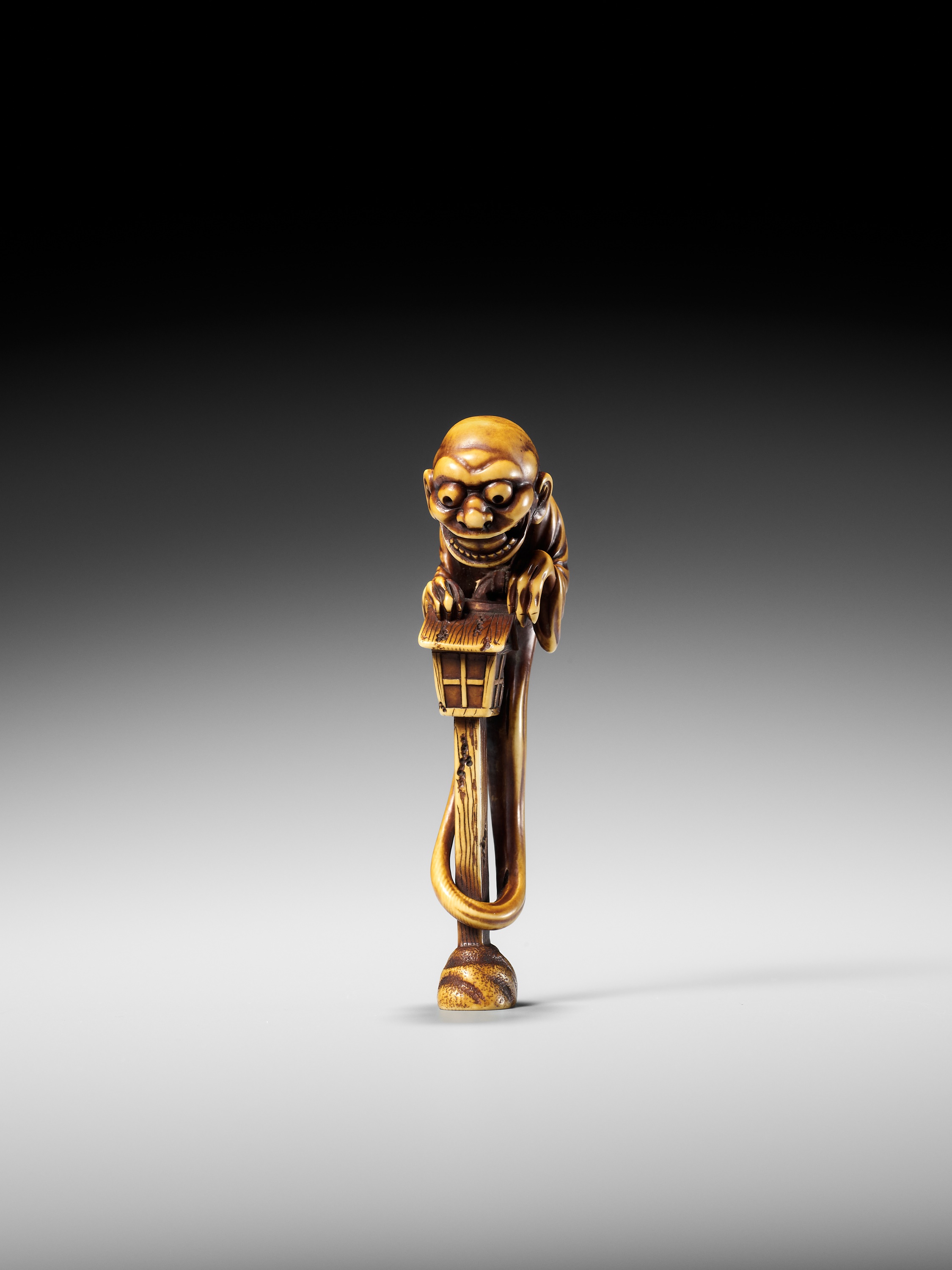 HIDEMASA: A SUPERB AND LARGE IVORY NETSUKE OF THE BAKEMONO MIKOSHI NYUDO - Image 9 of 26