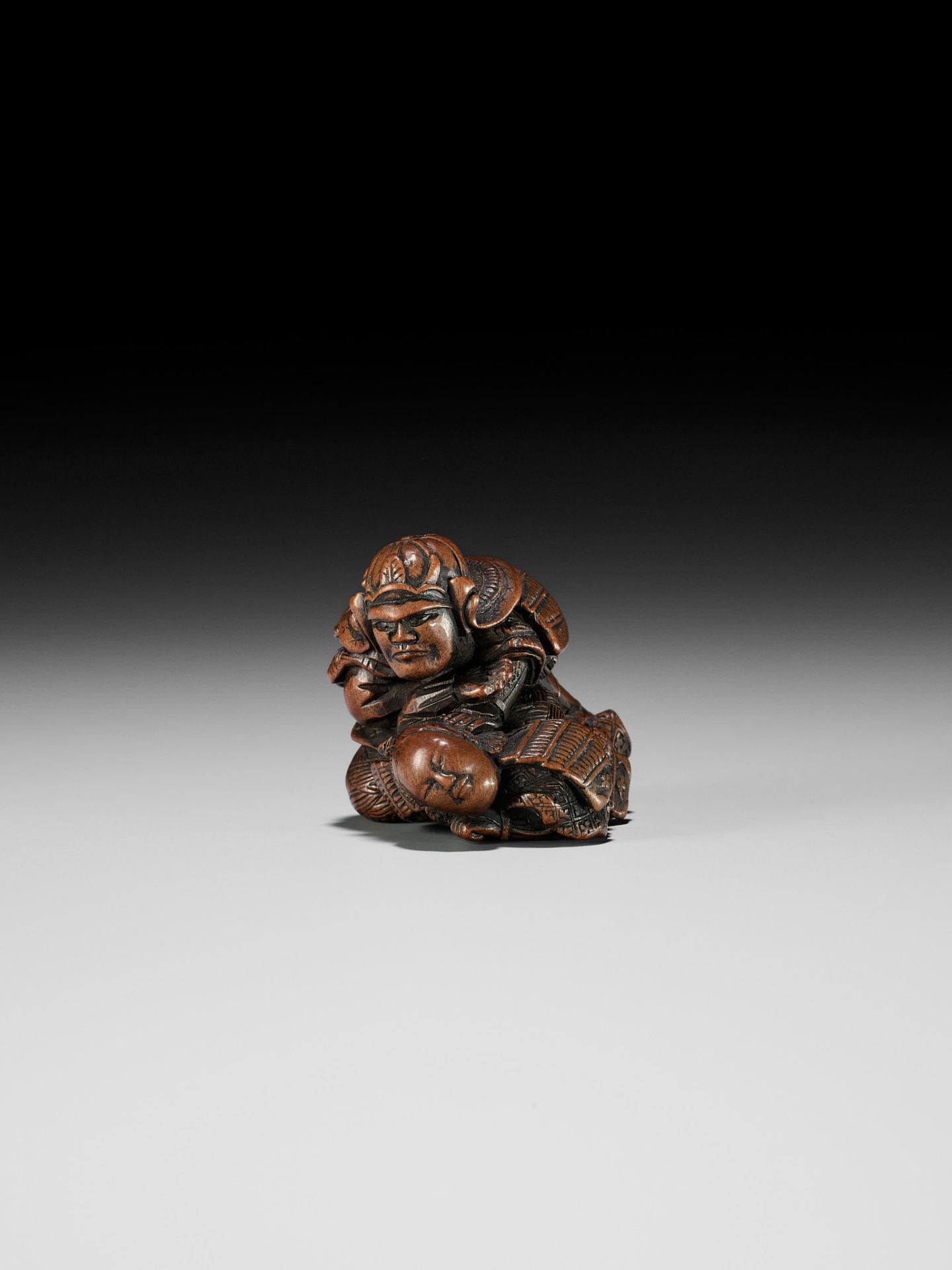 MASATOSHI: A RARE WOOD NETSUKE OF KUMAGAI NAOZANE AND TAIRA ATSUMORI IN COMBAT - Bild 6 aus 15