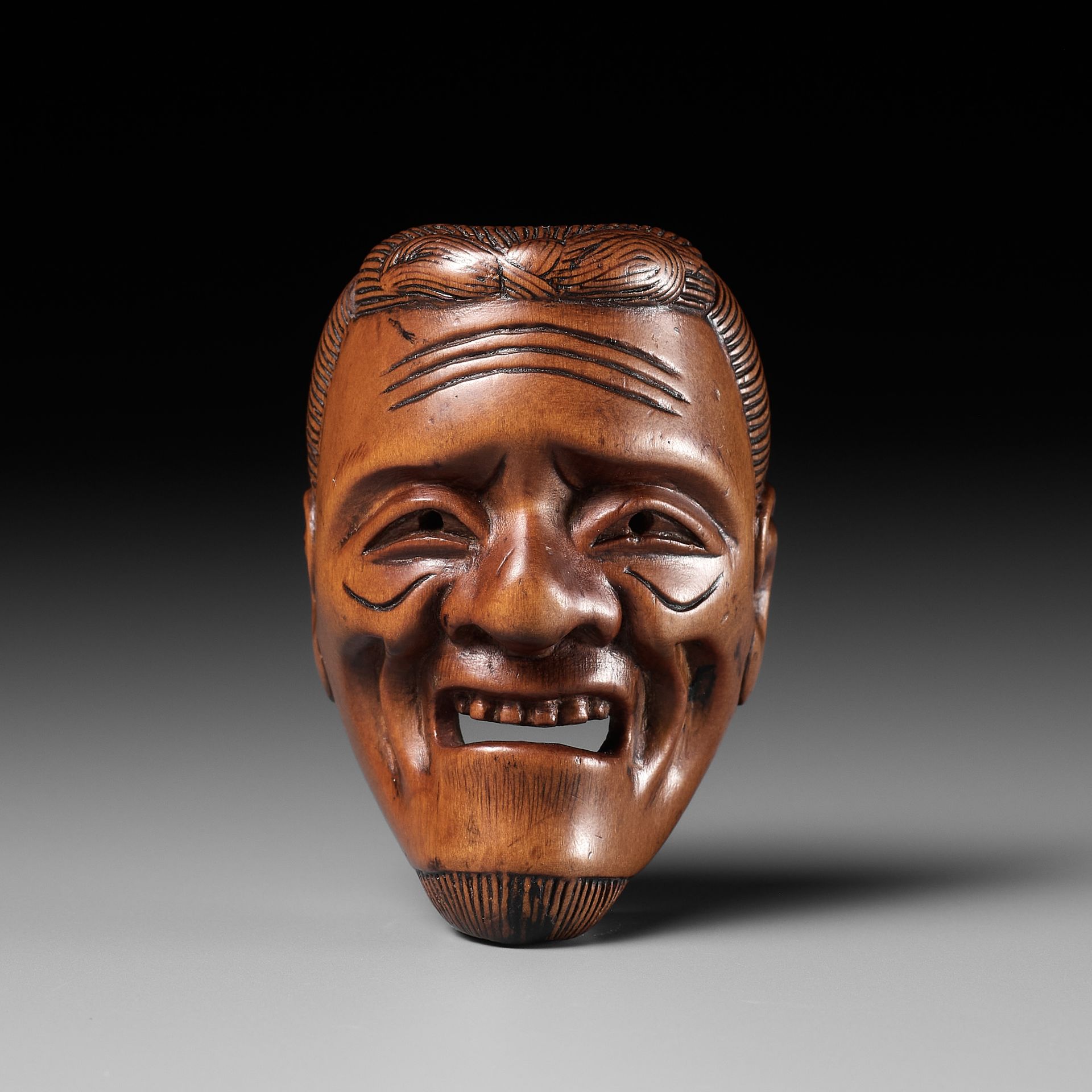 JOBUN: A RARE WOOD NETSUKE OF SANKO-JO (OLD MAN)