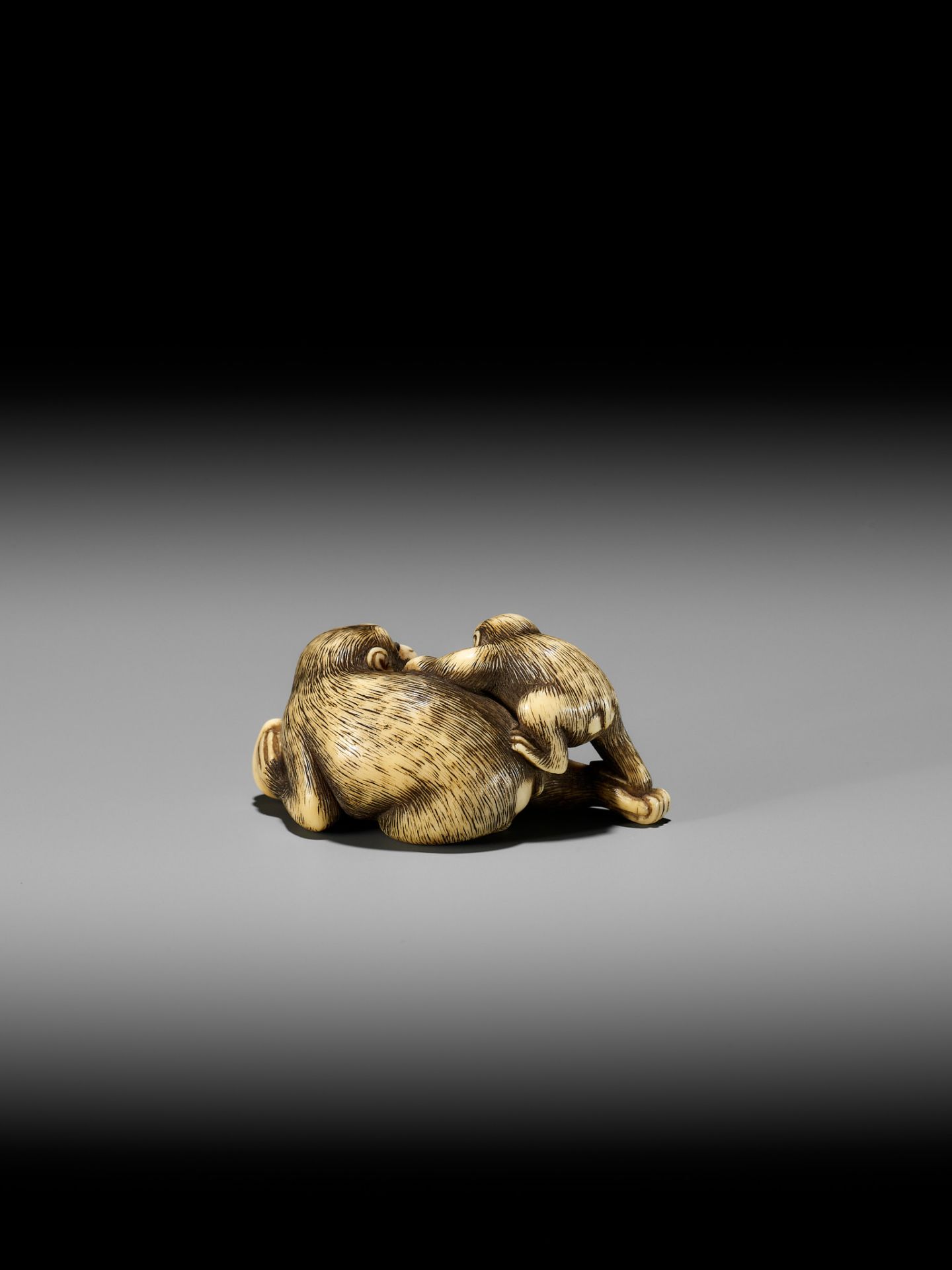 GARAKU: AN IVORY NETSUKE OF A MONKEY WITH YOUNG - Image 3 of 13