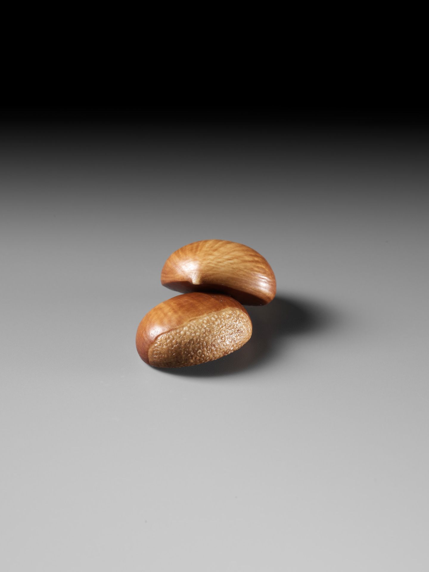 ANDO RYOKUZAN: A FINE LACQUERED IVORY NETSUKE OF TWO CHESTNUTS - Image 4 of 11