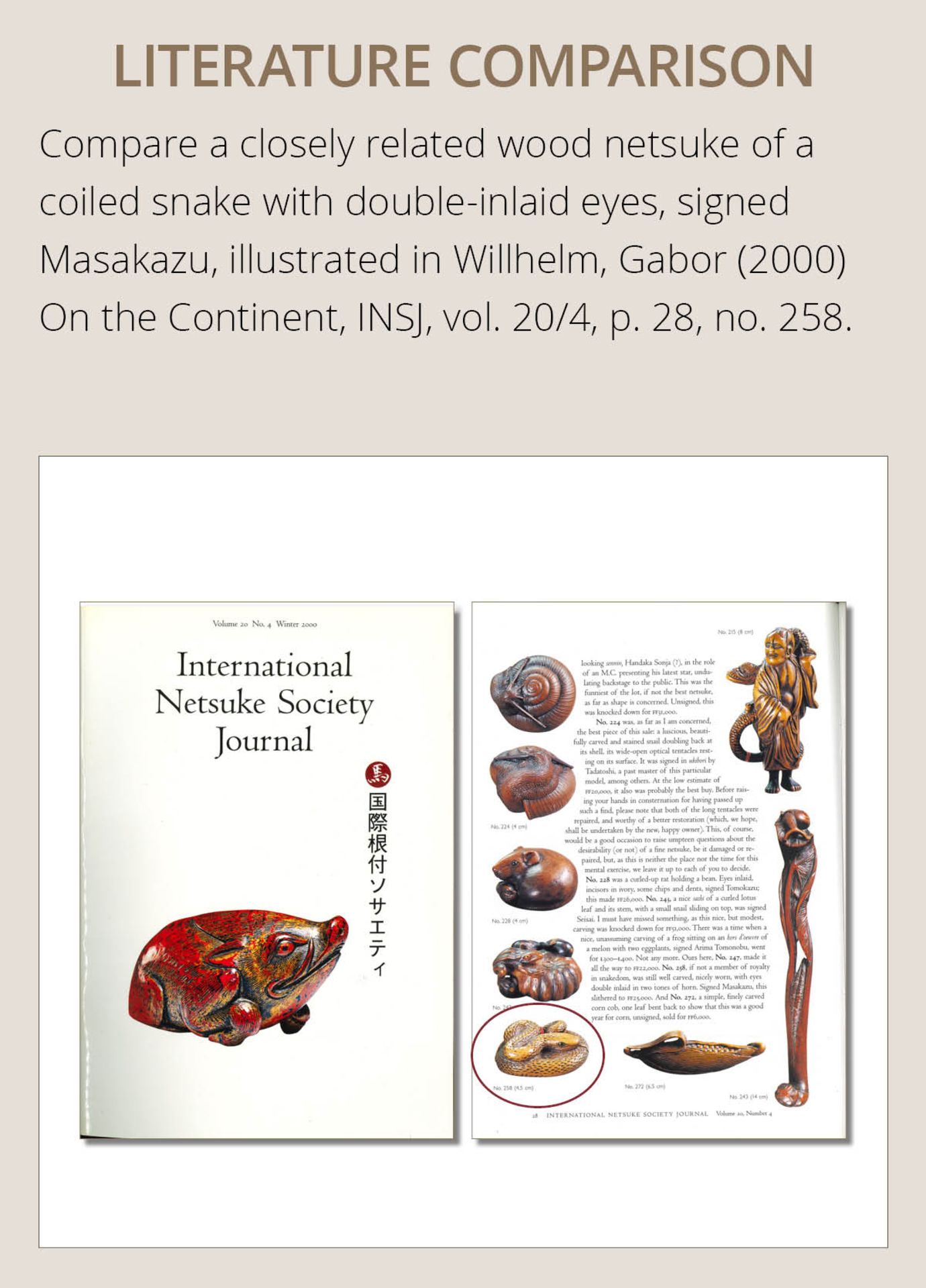 MASAKAZU: A FINE WOOD NETSUKE OF A COILED SNAKE - Image 5 of 15