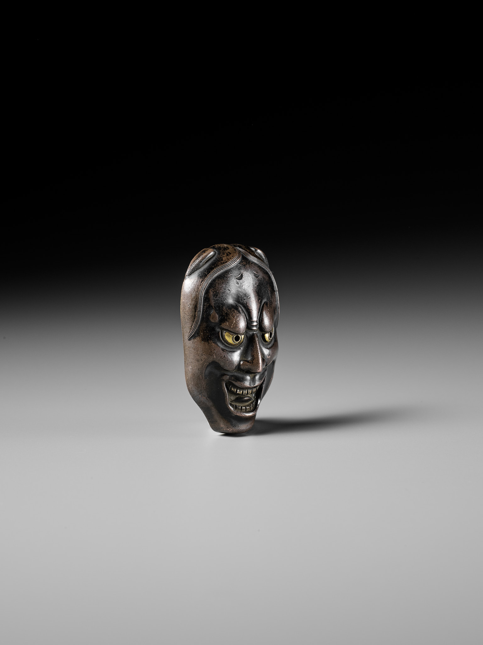 KATSURA NOBUHARU: A FINE AND RARE BRONZE MASK NETSUKE OF HANNYA - Image 7 of 9