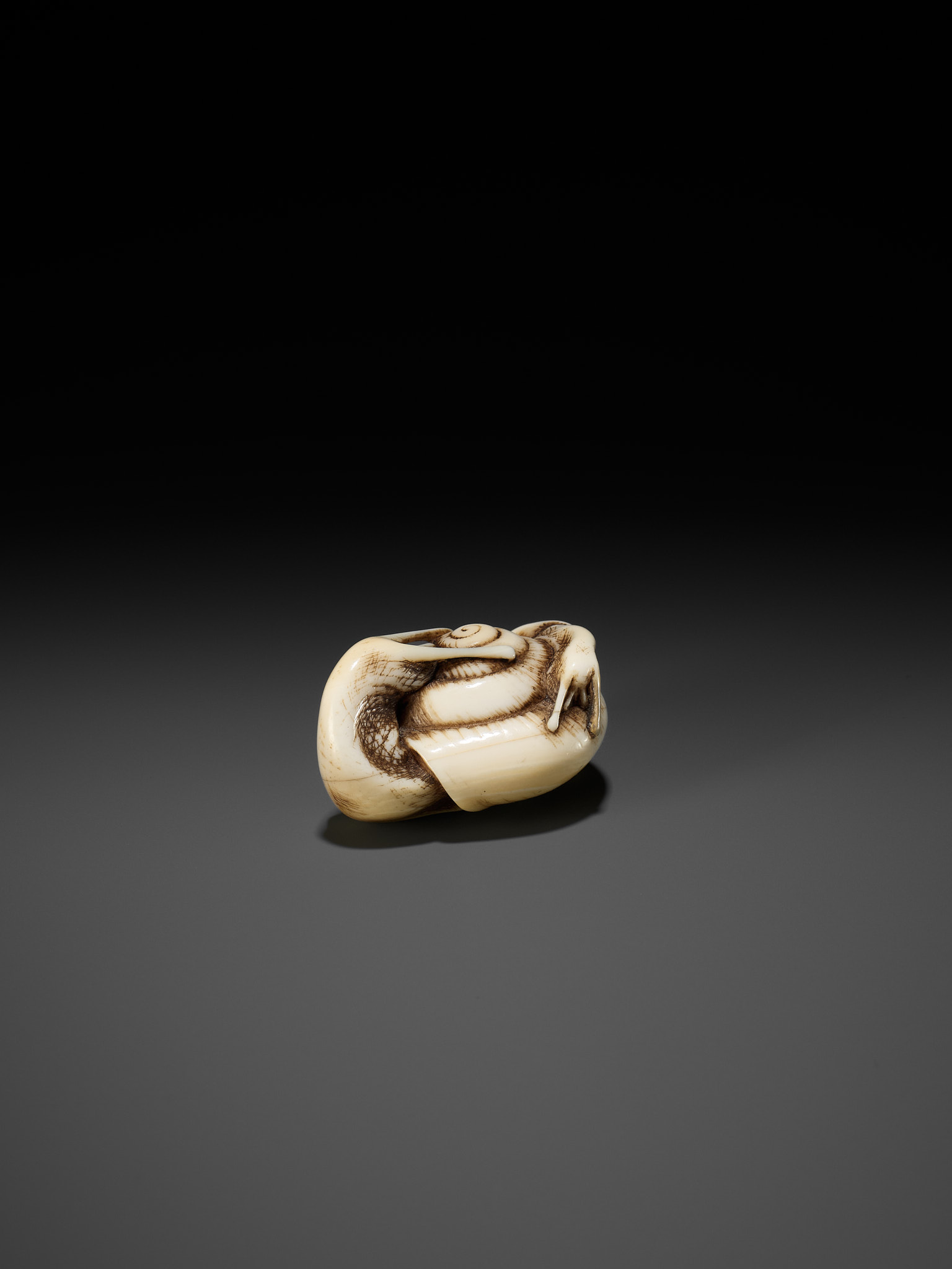 A FINE IVORY NETSUKE DEPICTING A PAIR OF SNAILS - Image 8 of 11