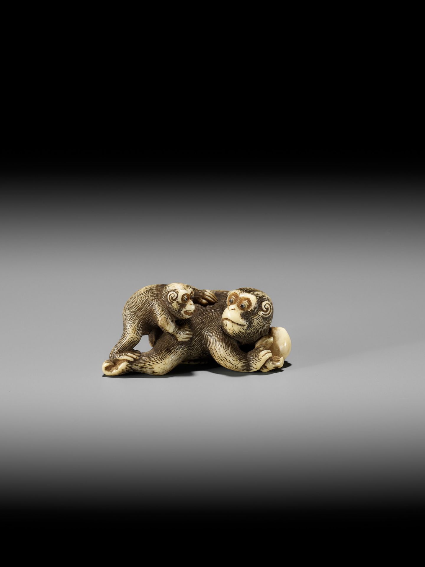 GARAKU: AN IVORY NETSUKE OF A MONKEY WITH YOUNG - Image 4 of 13