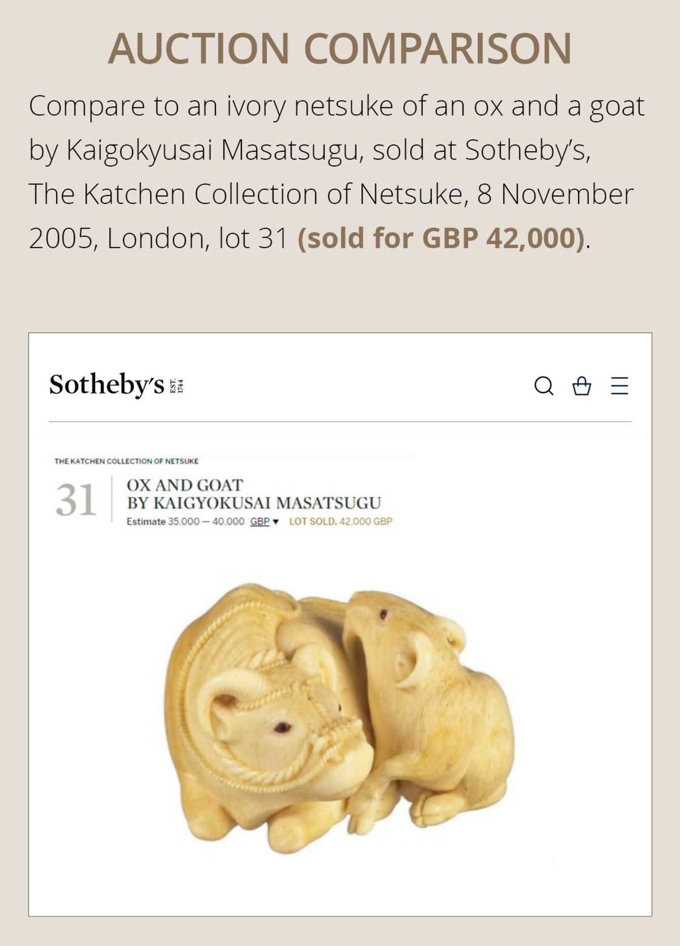 KAIGYOKUSAI MASATSUGU: A MASTERFUL AND IMPORTANT IVORY NETSUKE OF A RECUMBENT OX - Bild 6 aus 30